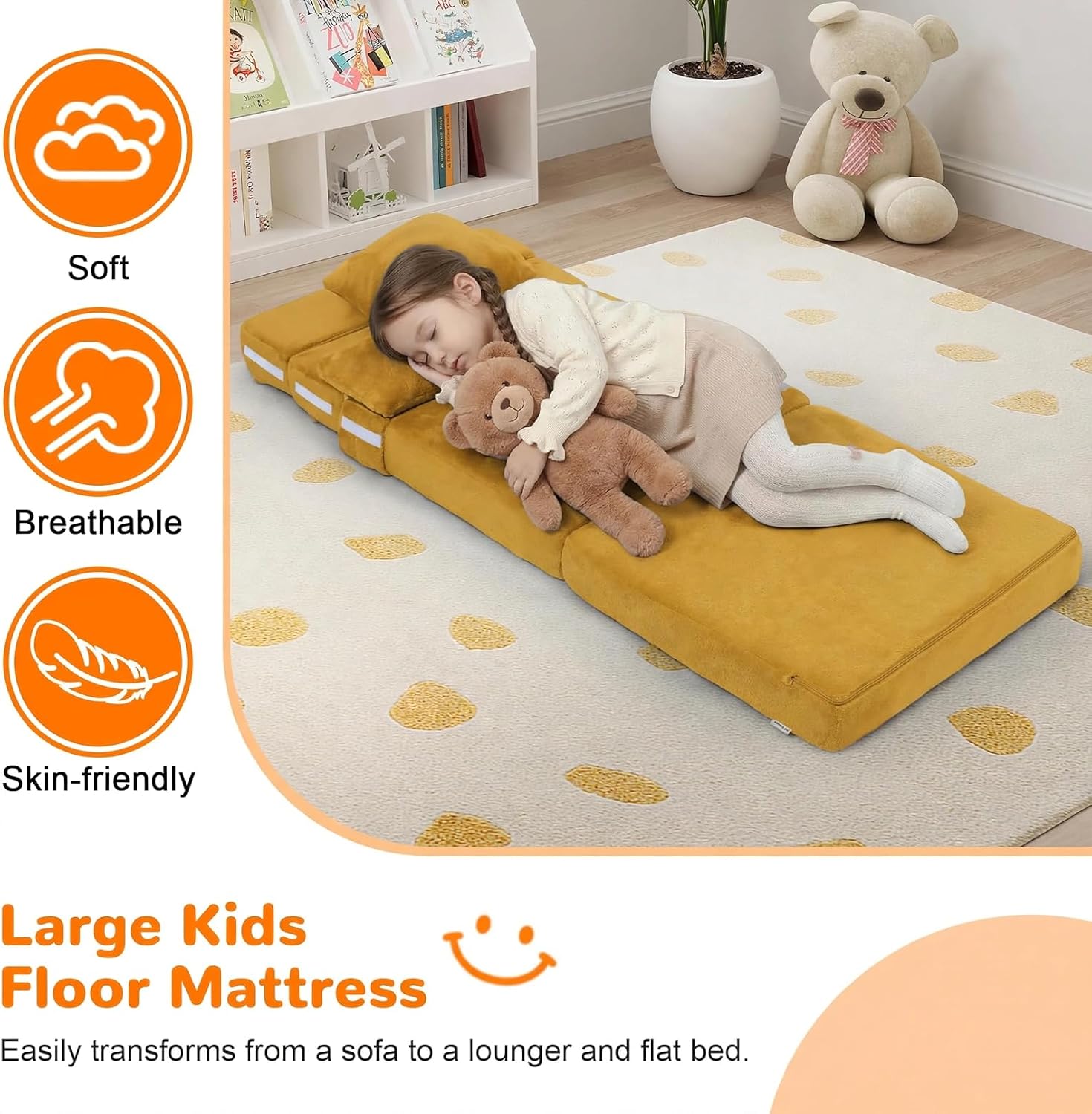 Nutech Decor 2-in-1 Kids Sofa Bed | Foldable Plush Foam Mattress with Pillow