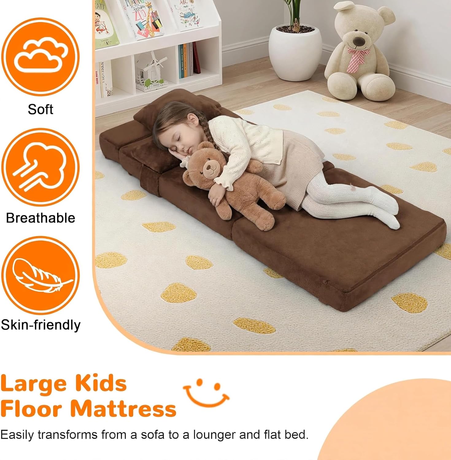 Nutech Decor 2-in-1 Kids Sofa Bed | Foldable Plush Foam Mattress with Pillow