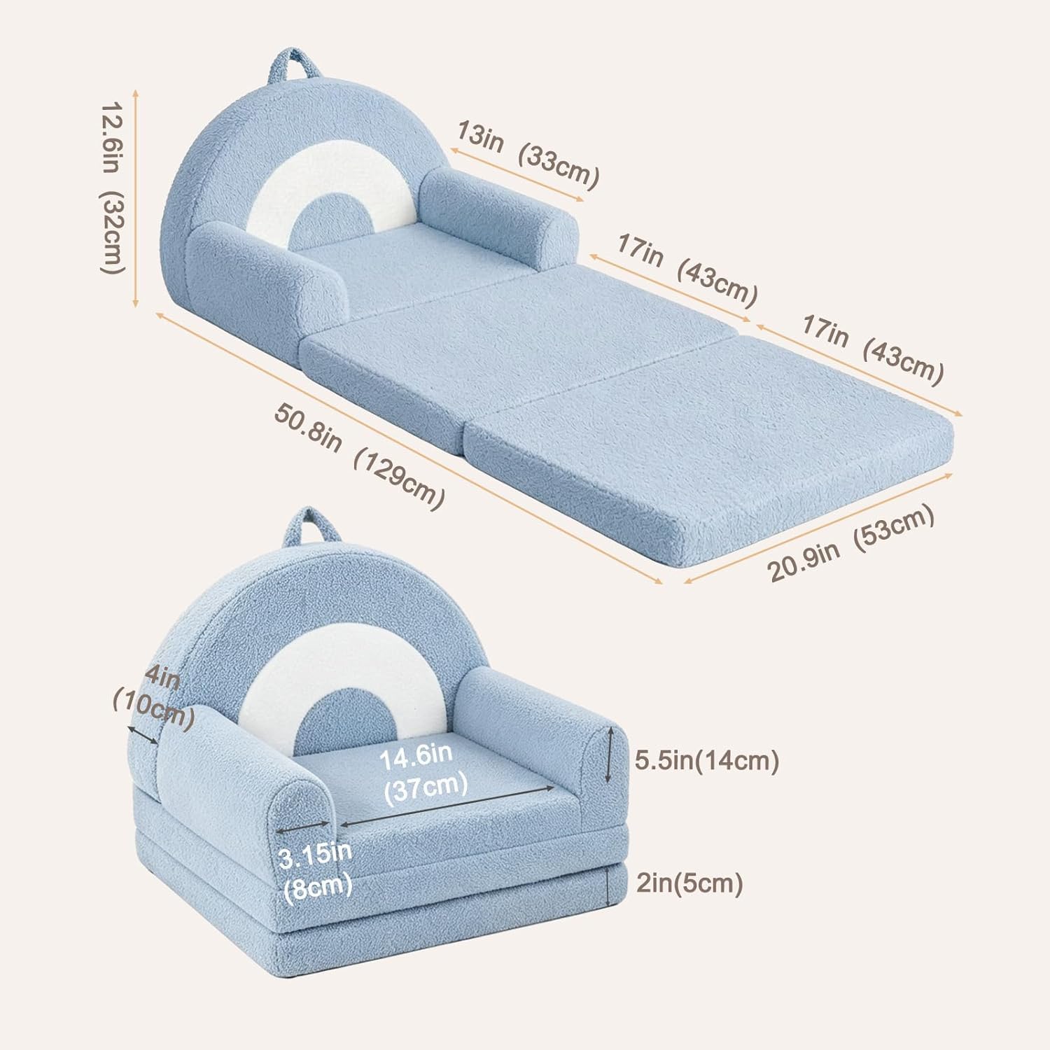 Nutech Decor 2-in-1 Kids Sofa Chair – Convertible Plush Toddler Lounger with Rainbow Backrest