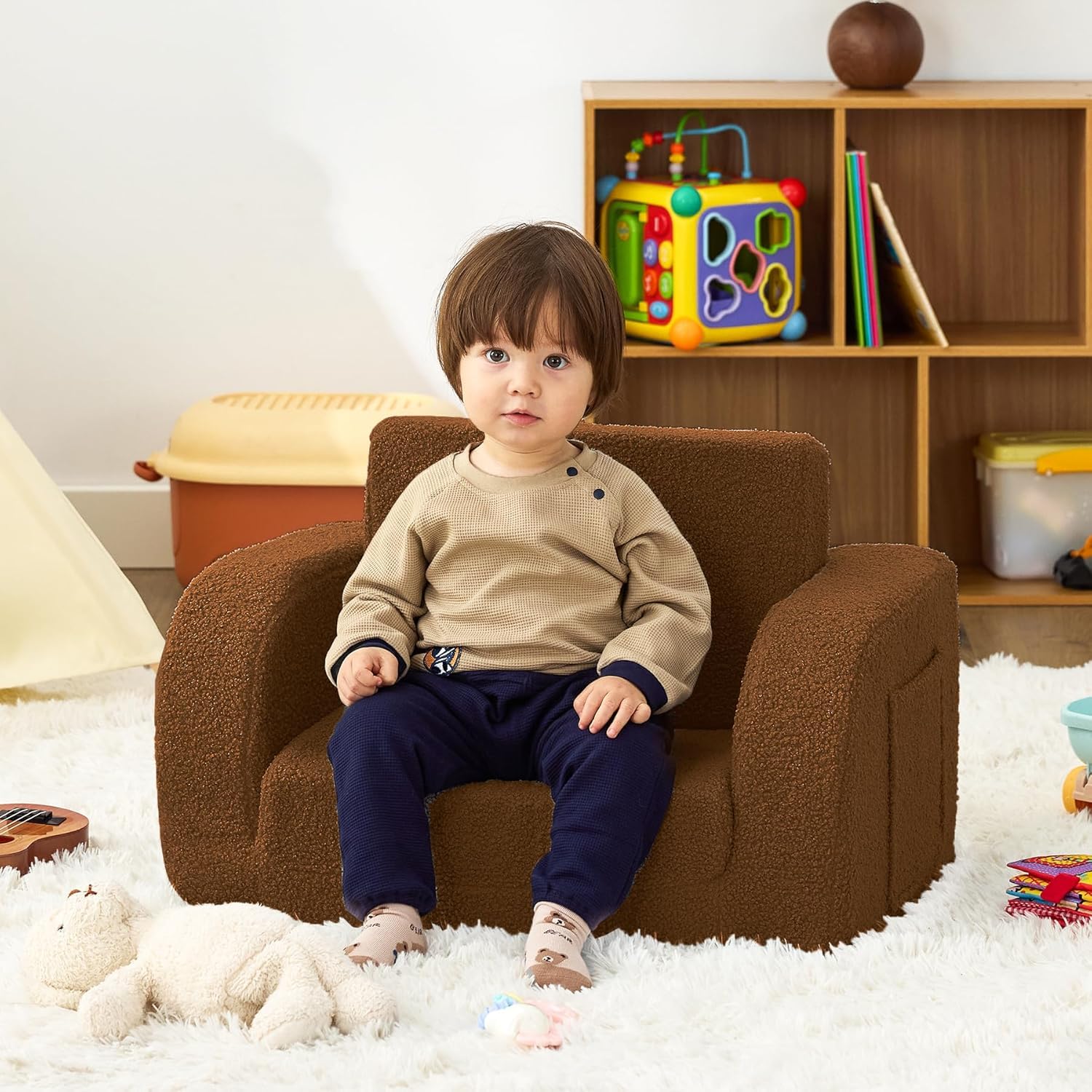 Nutech Decor 2-in-1 Toddler Couch Soft Sherpa Plush Kids Sofa & Lounger