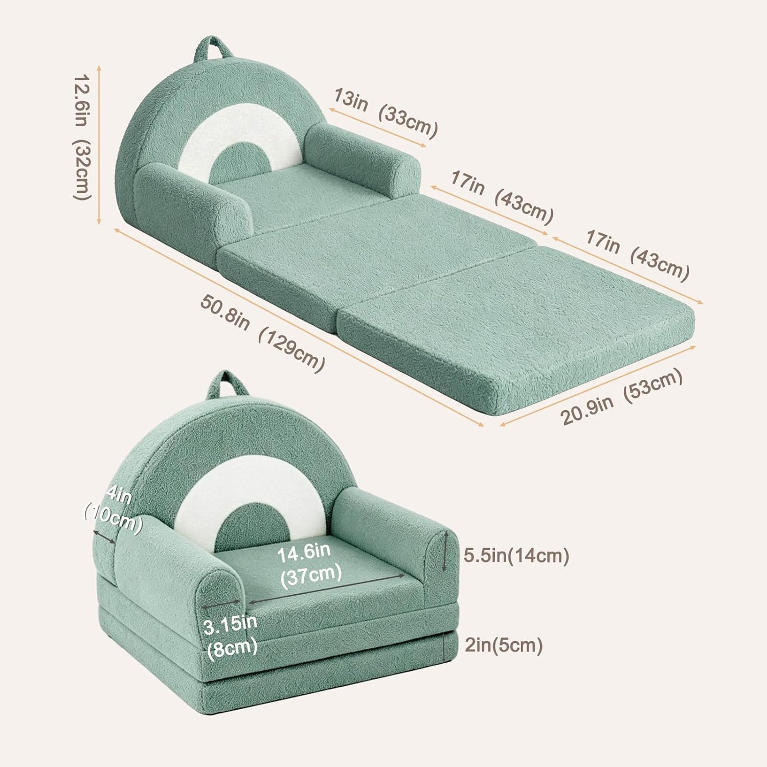 Nutech Decor 2-in-1 Kids Sofa Chair – Convertible Plush Toddler Lounger with Rainbow Backrest