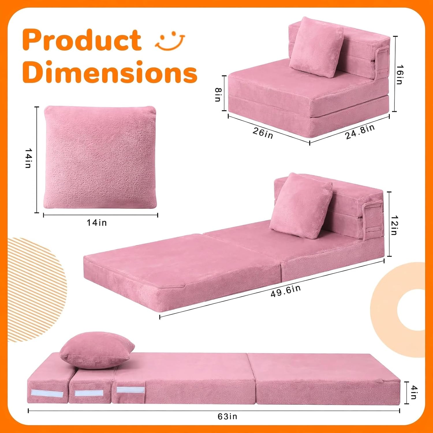 Nutech Decor 2-in-1 Kids Sofa Bed | Foldable Plush Foam Mattress with Pillow