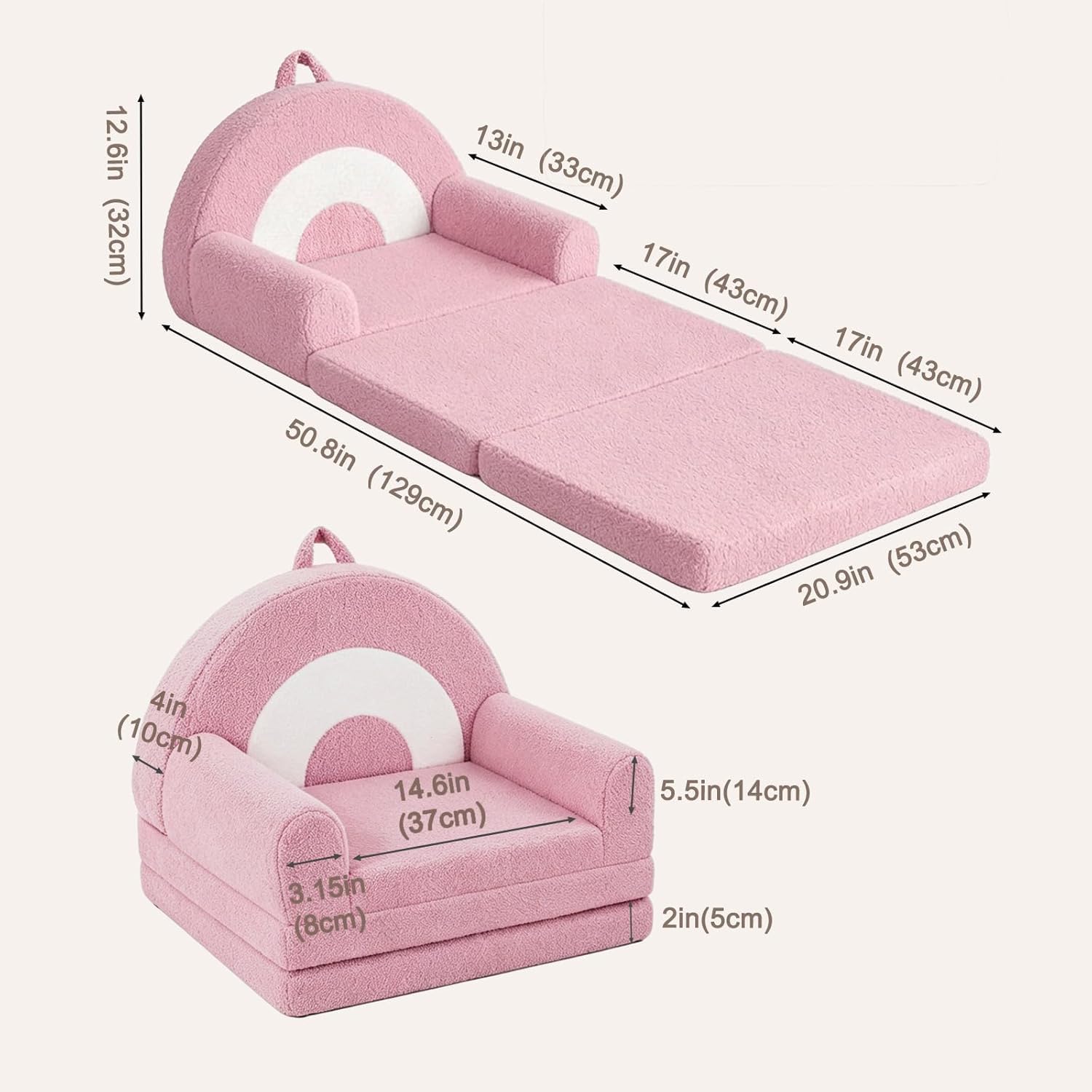 Nutech Decor 2-in-1 Kids Sofa Chair – Convertible Plush Toddler Lounger with Rainbow Backrest