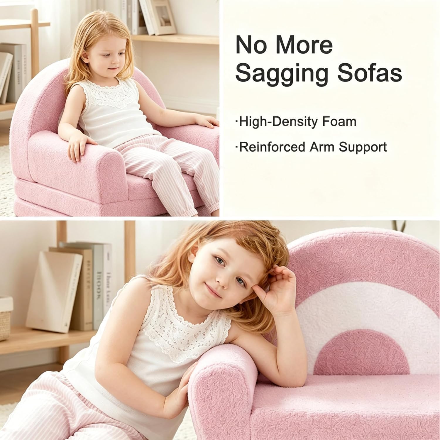 Nutech Decor 2-in-1 Kids Sofa Chair – Convertible Plush Toddler Lounger with Rainbow Backrest