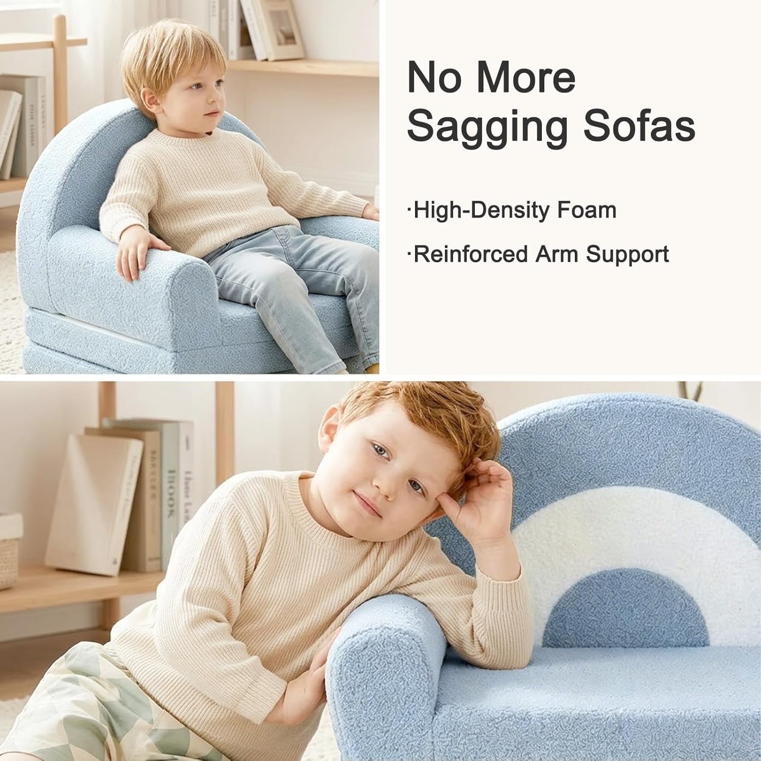 Nutech Decor 2-in-1 Kids Sofa Chair – Convertible Plush Toddler Lounger with Rainbow Backrest