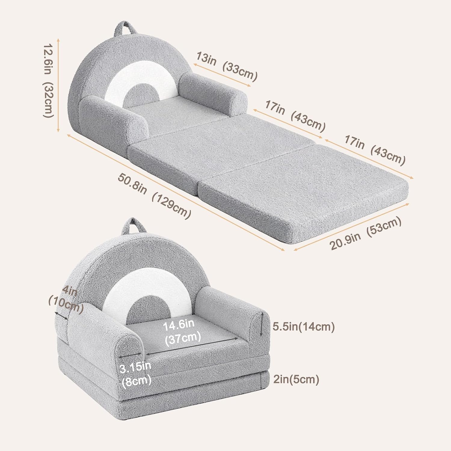 Nutech Decor 2-in-1 Kids Sofa Chair – Convertible Plush Toddler Lounger with Rainbow Backrest