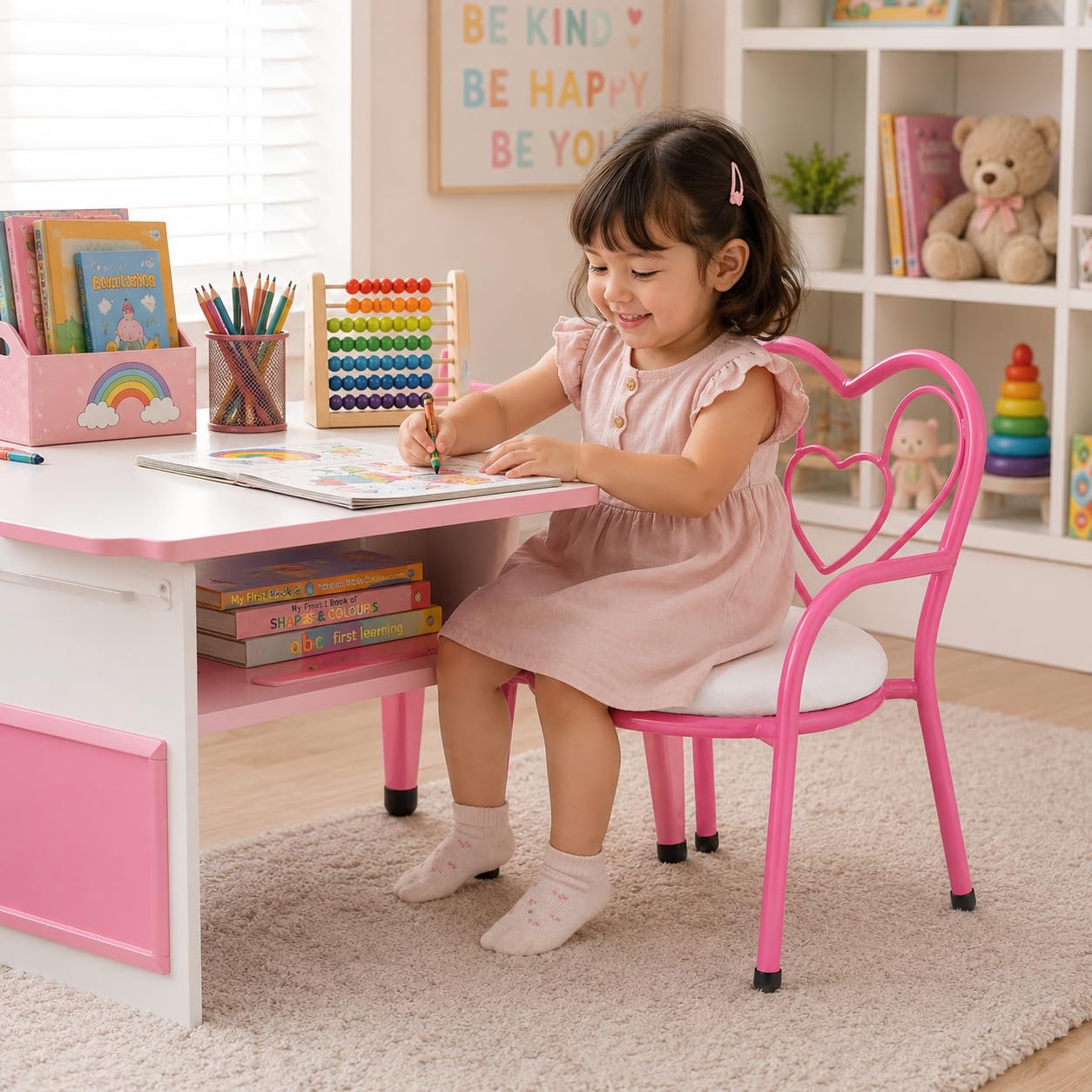 Nutech Decor Heart Kids Chair | Cushioned Metal Study & Activity Chair