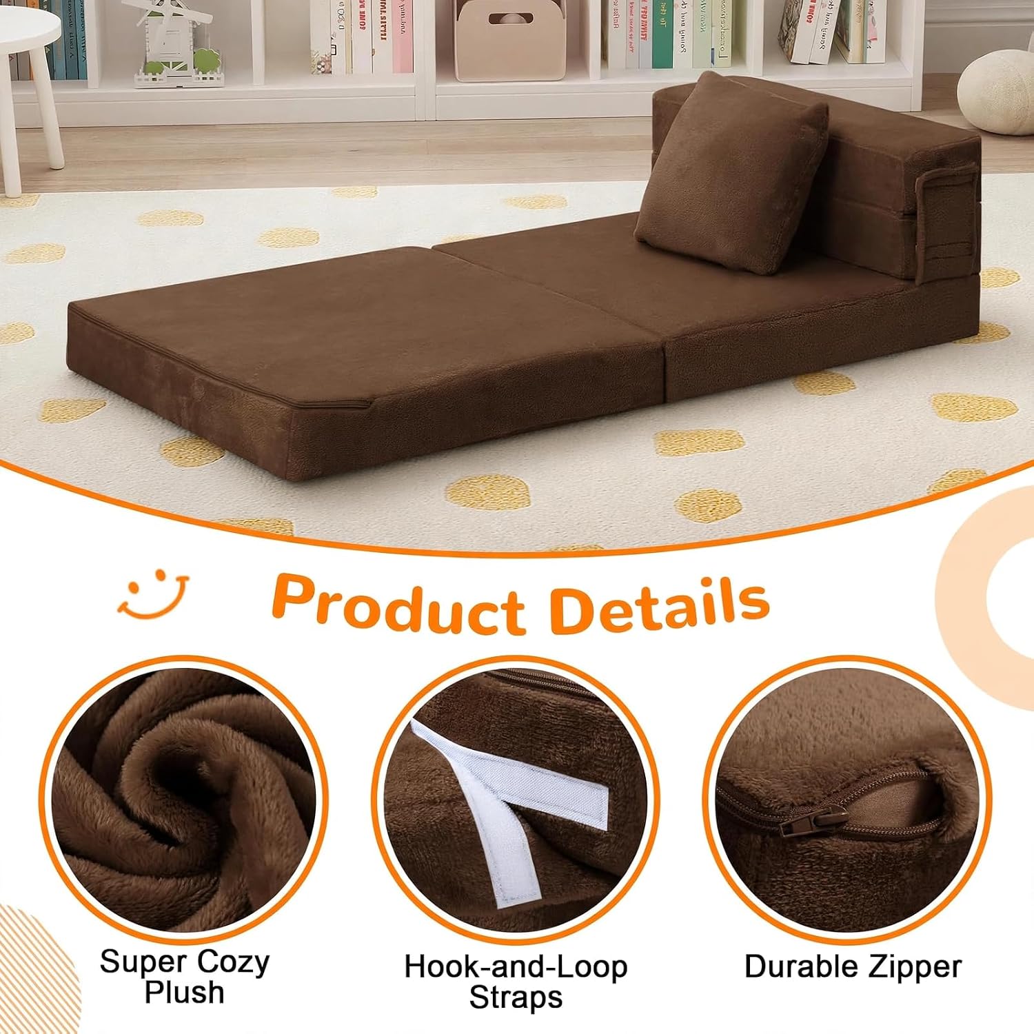 Nutech Decor 2-in-1 Kids Sofa Bed | Foldable Plush Foam Mattress with Pillow