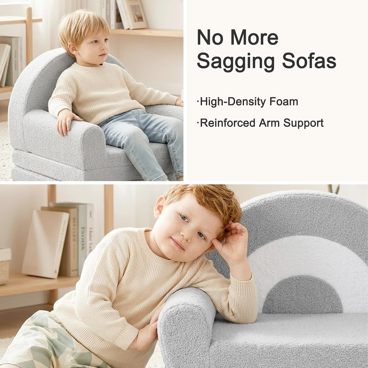 Nutech Decor 2-in-1 Kids Sofa Chair – Convertible Plush Toddler Lounger with Rainbow Backrest