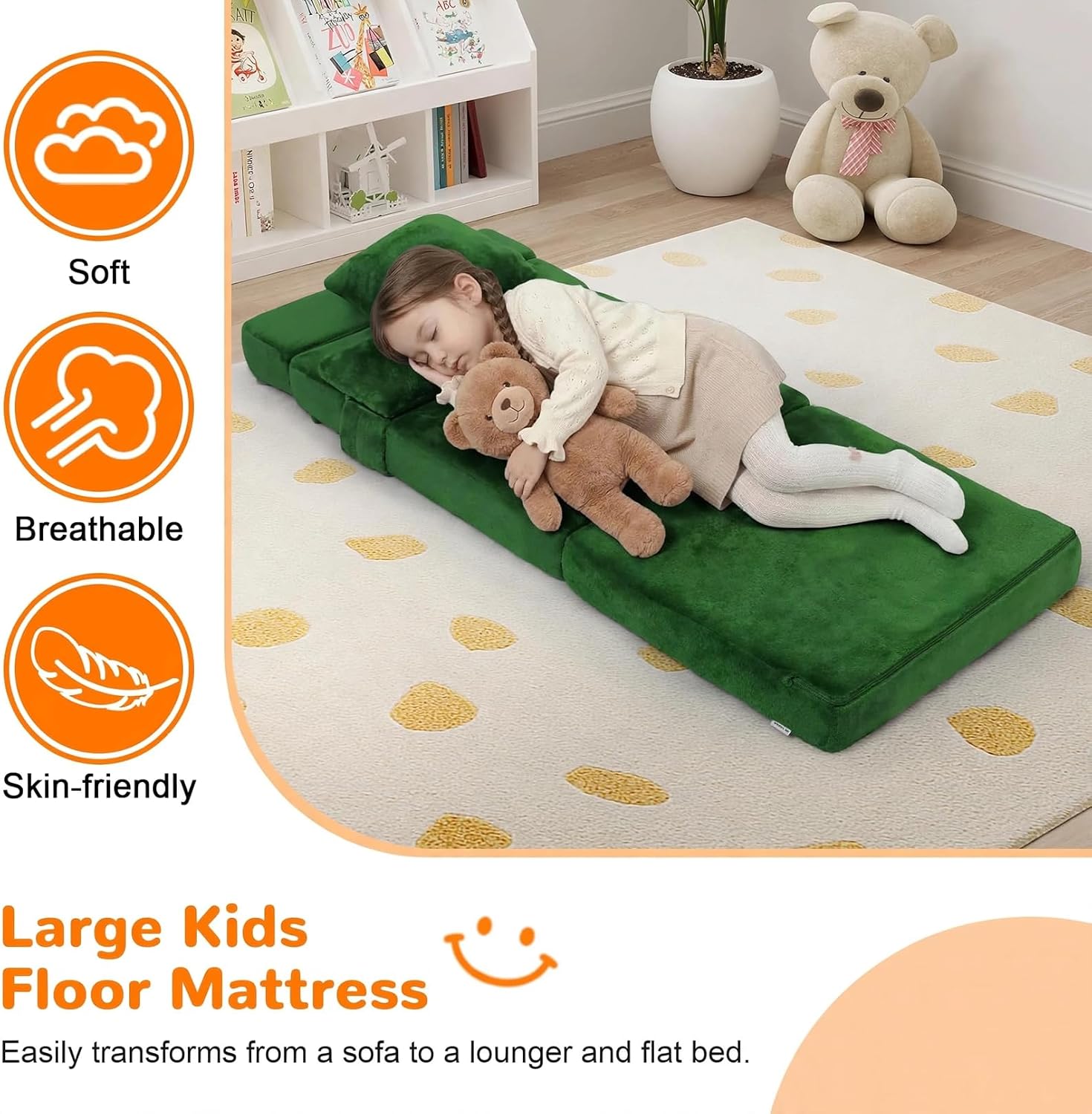 Nutech Decor 2-in-1 Kids Sofa Bed | Foldable Plush Foam Mattress with Pillow