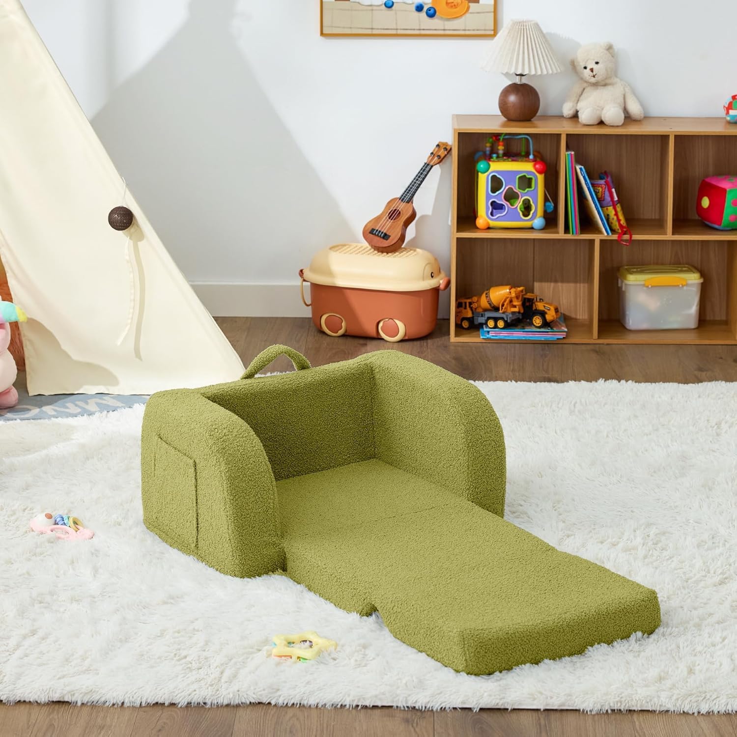 Nutech Decor 2-in-1 Toddler Couch Soft Sherpa Plush Kids Sofa & Lounger