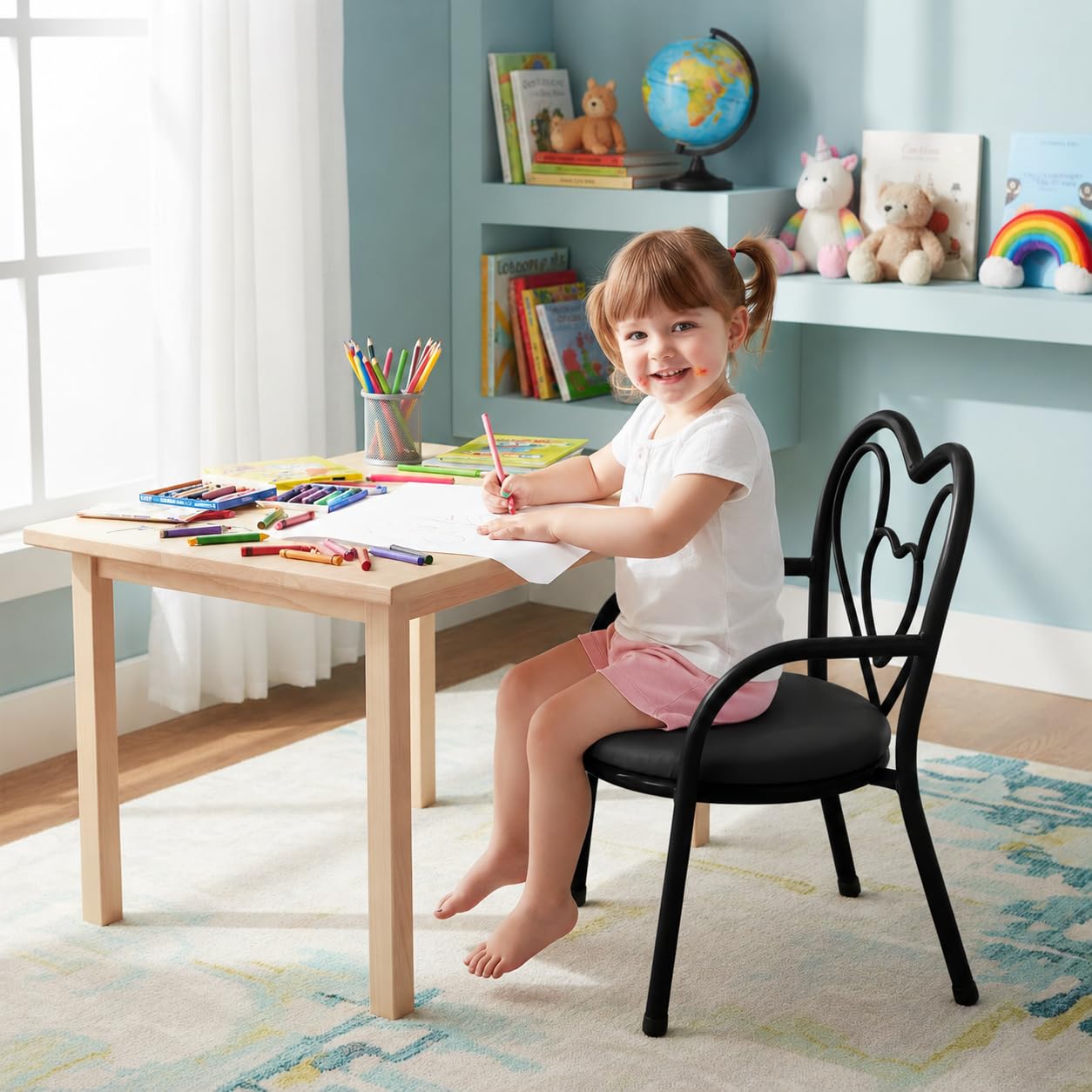 Nutech Decor Heart Kids Chair | Cushioned Metal Study & Activity Chair