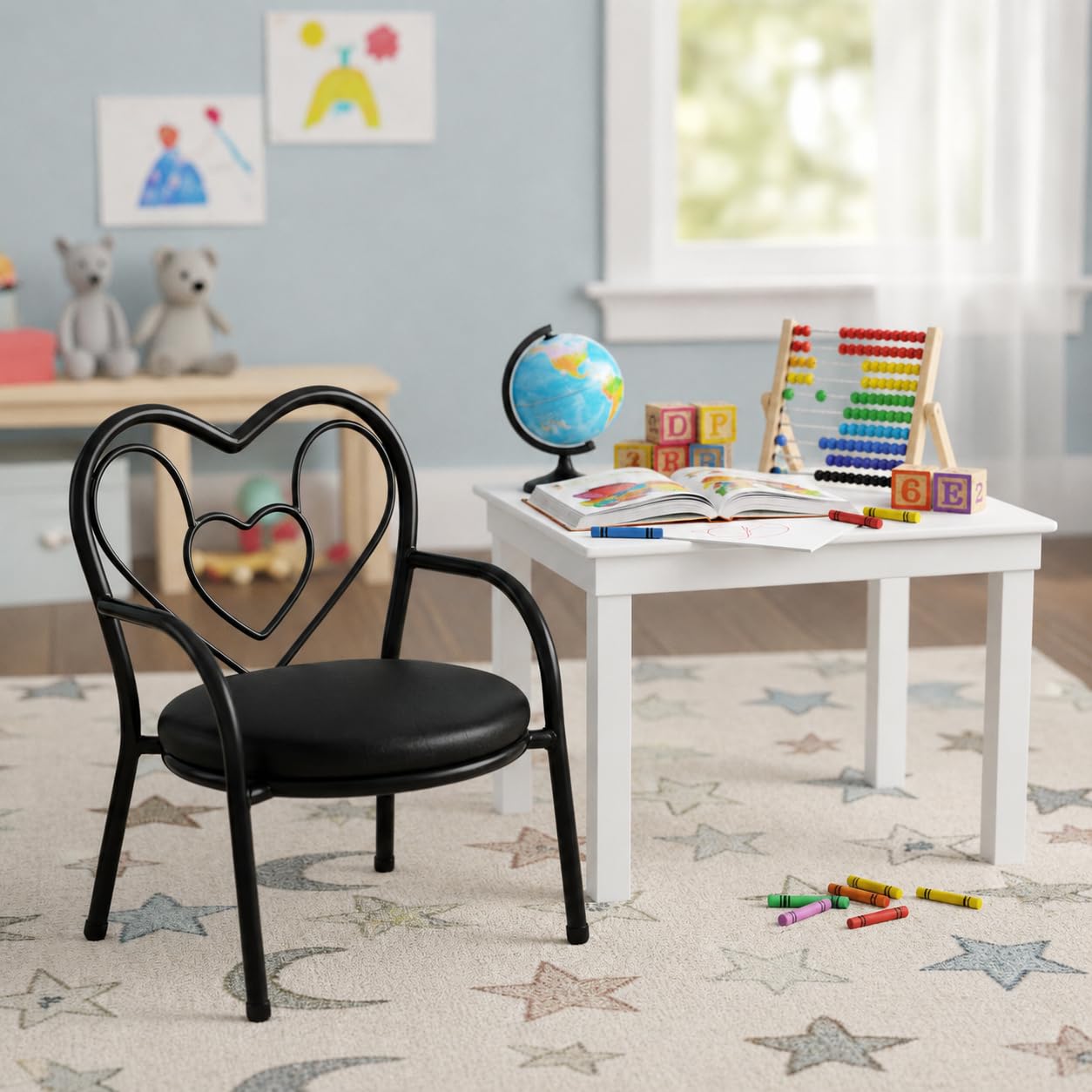 Nutech Decor Heart Kids Chair | Cushioned Metal Study & Activity Chair