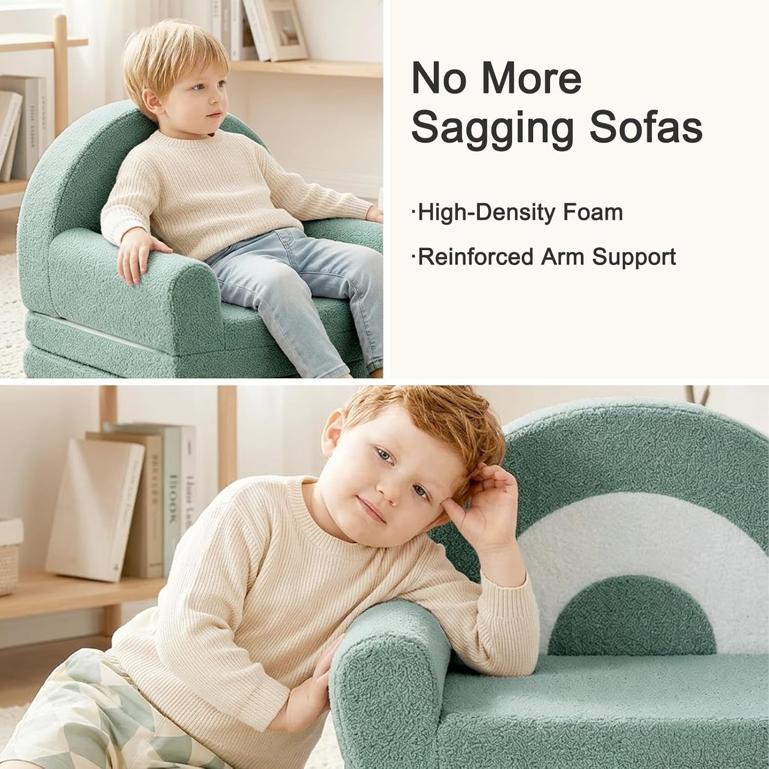 Nutech Decor 2-in-1 Kids Sofa Chair – Convertible Plush Toddler Lounger with Rainbow Backrest