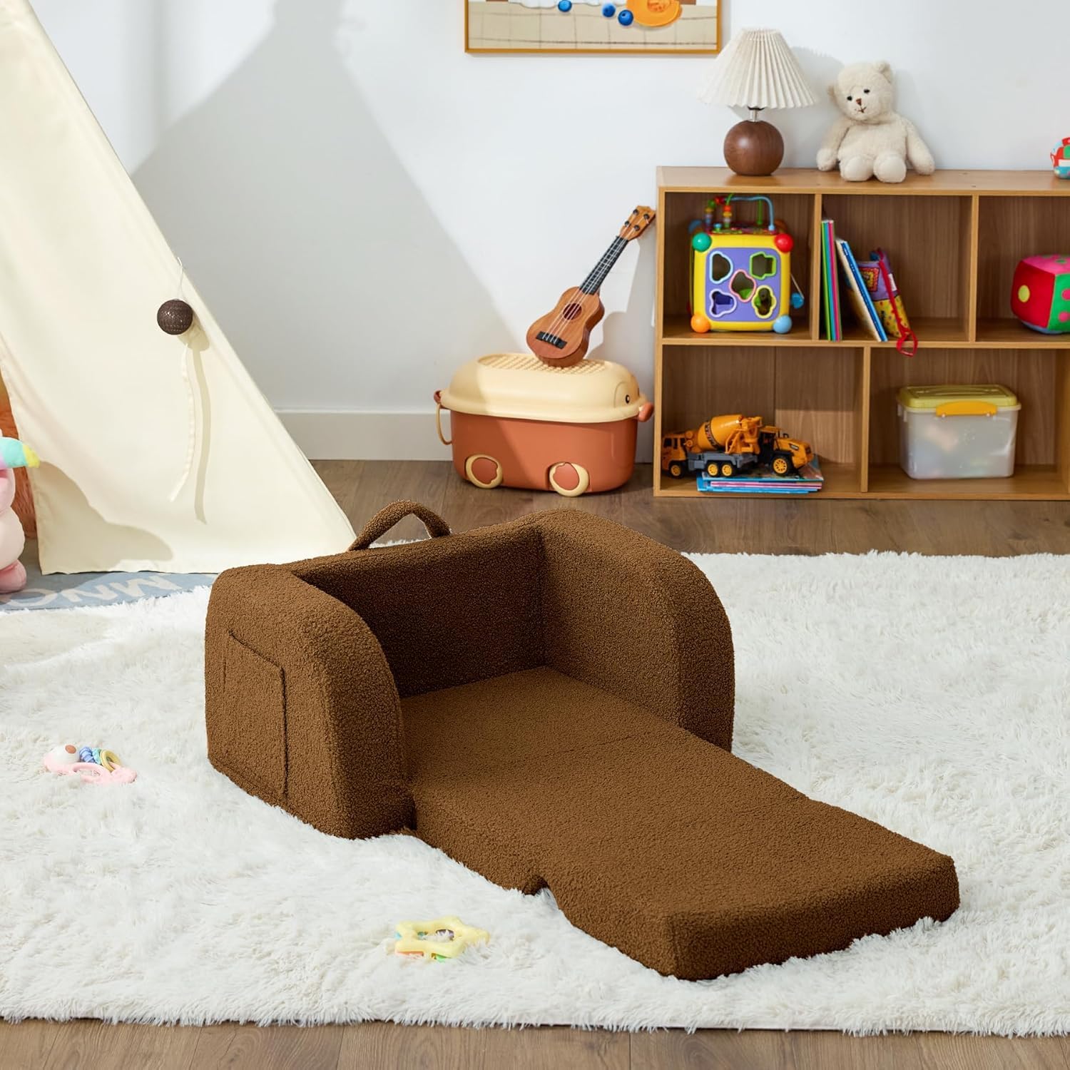 Nutech Decor 2-in-1 Toddler Couch Soft Sherpa Plush Kids Sofa & Lounger