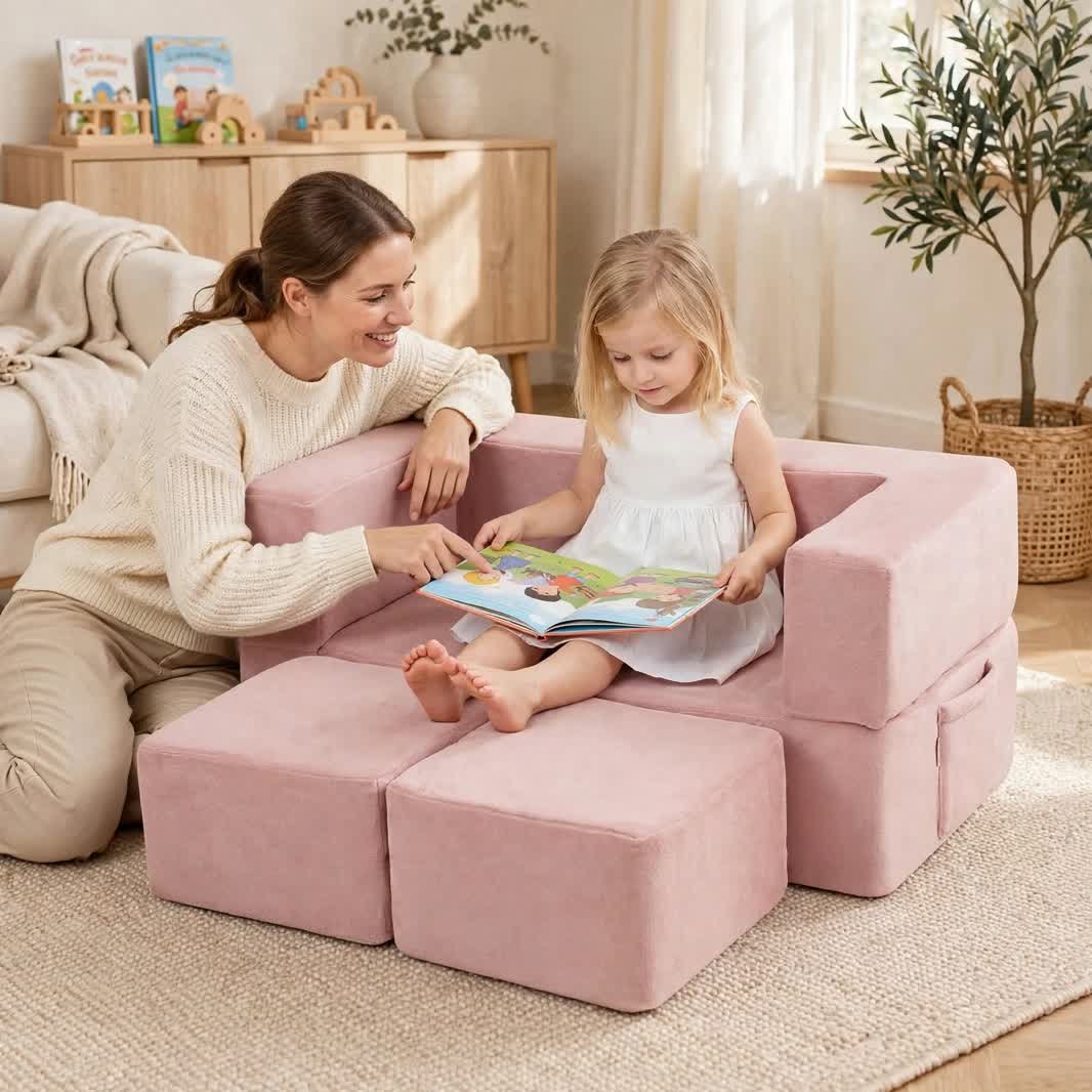 Nutech Decor Corduroy Kids Play Couch – Modular Toddler Sofa for Play, Reading & Relaxing