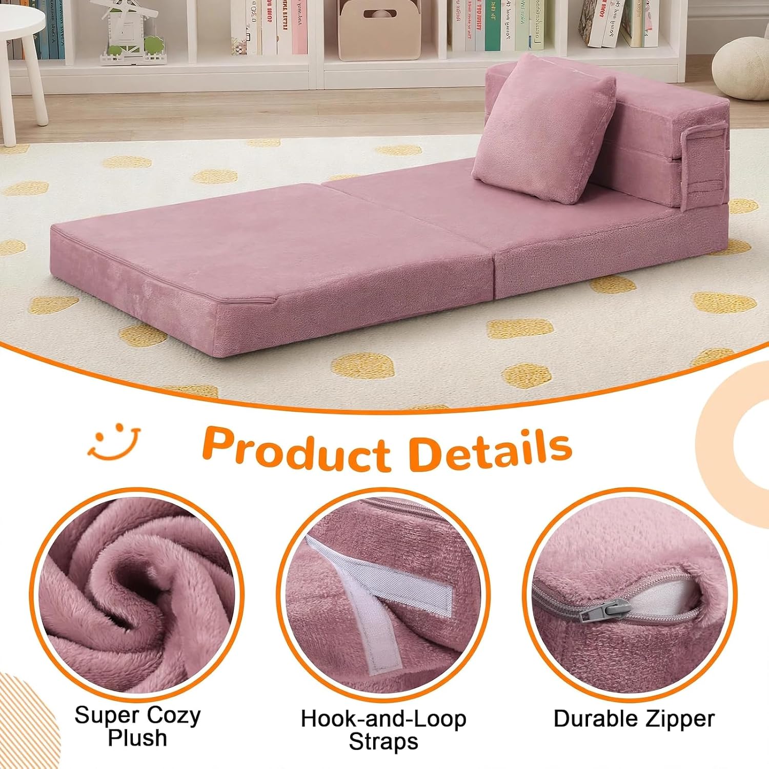 Nutech Decor 2-in-1 Kids Sofa Bed | Foldable Plush Foam Mattress with Pillow