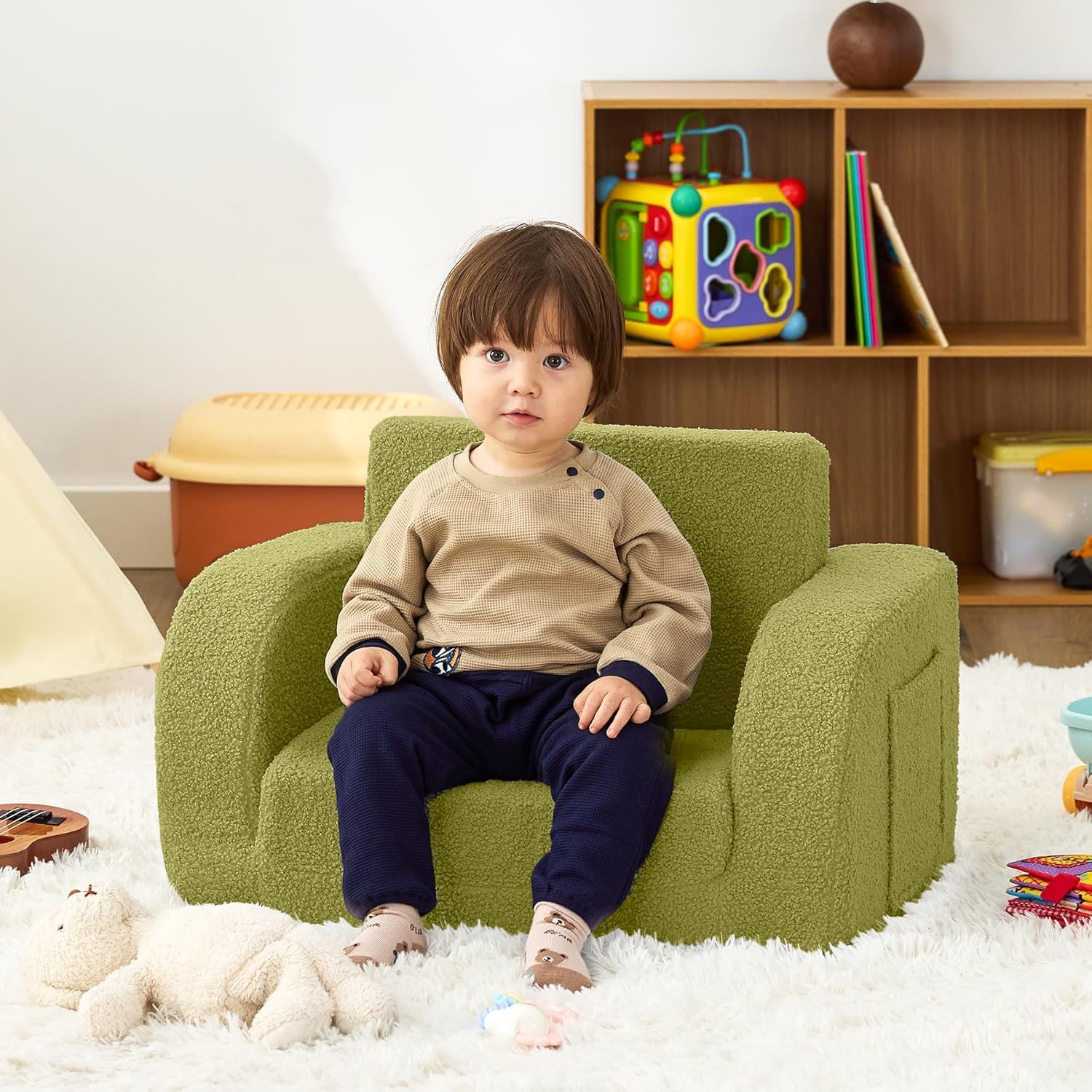 Nutech Decor 2-in-1 Toddler Couch Soft Sherpa Plush Kids Sofa & Lounger