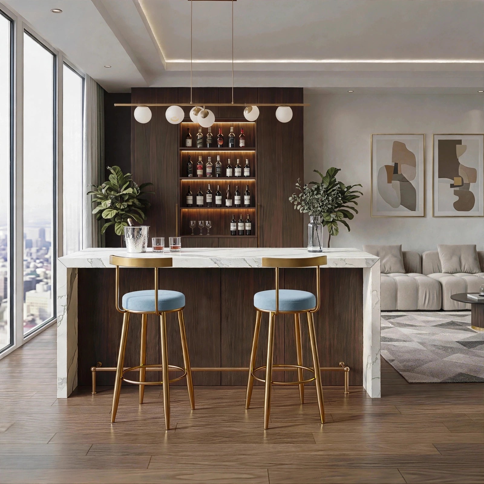 Nutech Decor Velvet Counter Height Bar Stool with Solid Backrest with Black & Gold Legs | Kitchen & Bar Seating