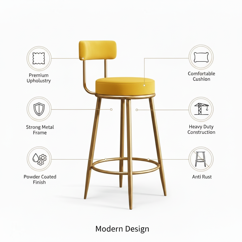 Nutech Decor Velvet Counter Height Bar Stool with Padded Backrest with Black & Gold Legs | Kitchen & Bar Seating