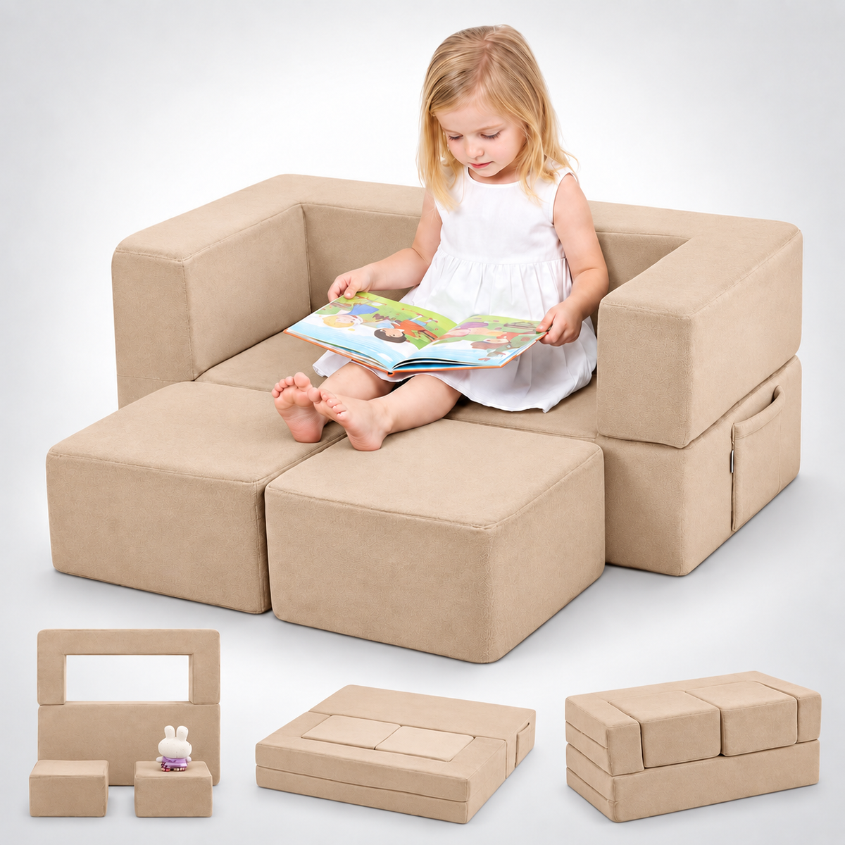 Nutech Decor Corduroy Kids Play Couch – Modular Toddler Sofa for Play, Reading & Relaxing