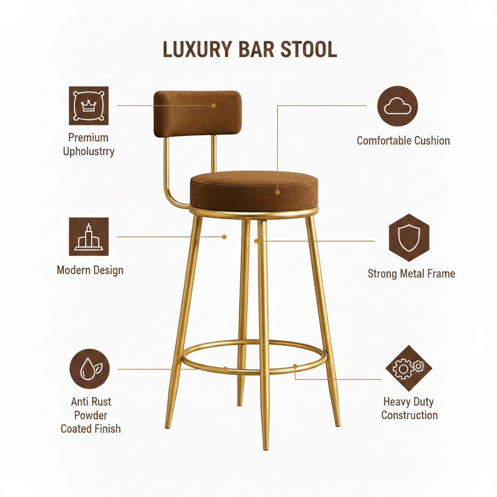 Nutech Decor Velvet Counter Height Bar Stool with Padded Backrest with Black & Gold Legs | Kitchen & Bar Seating
