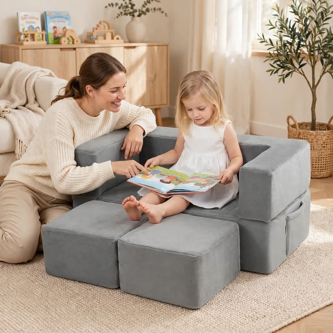 Nutech Decor Corduroy Kids Play Couch – Modular Toddler Sofa for Play, Reading & Relaxing