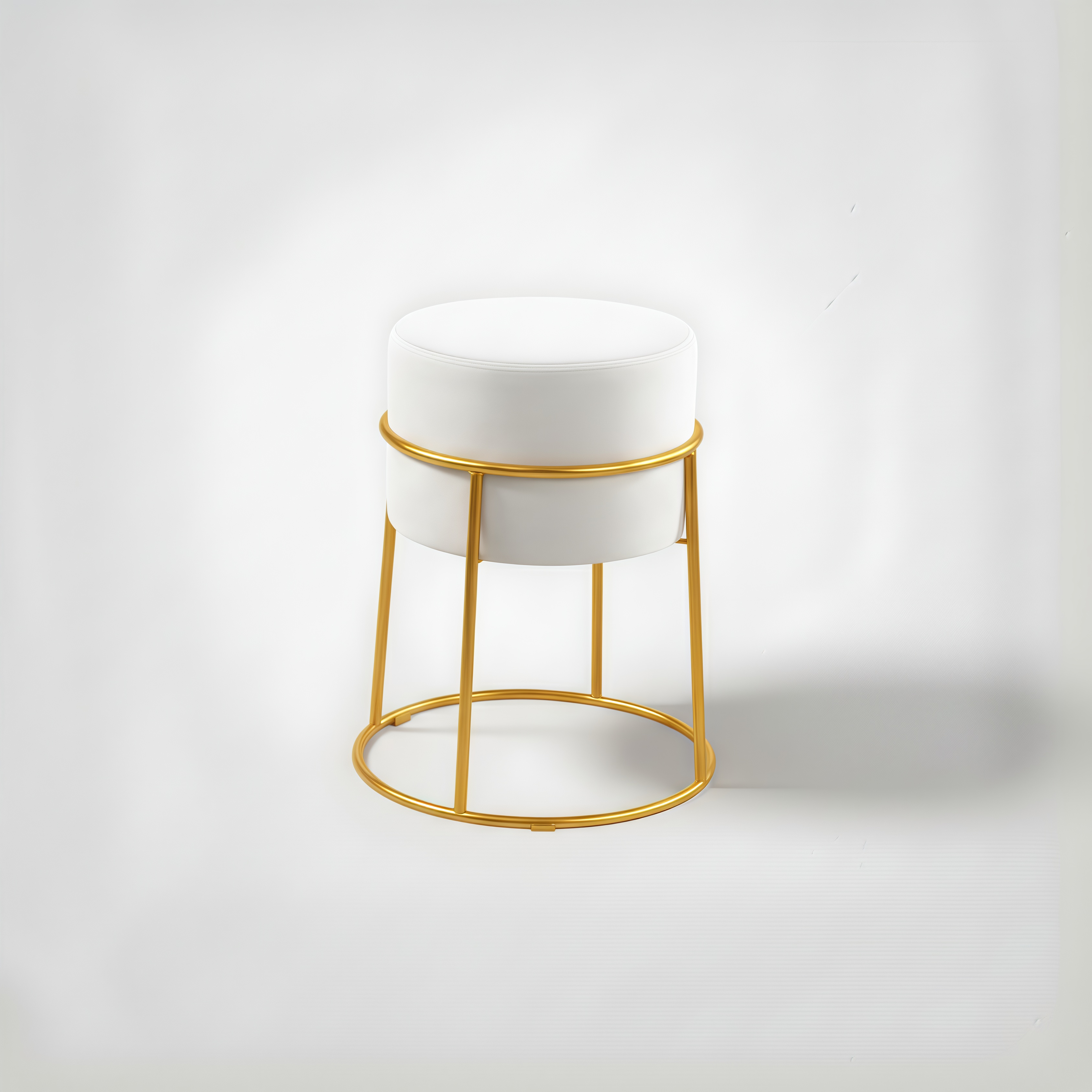 Stylish round ottoman with golden legs, portable comfort stool.