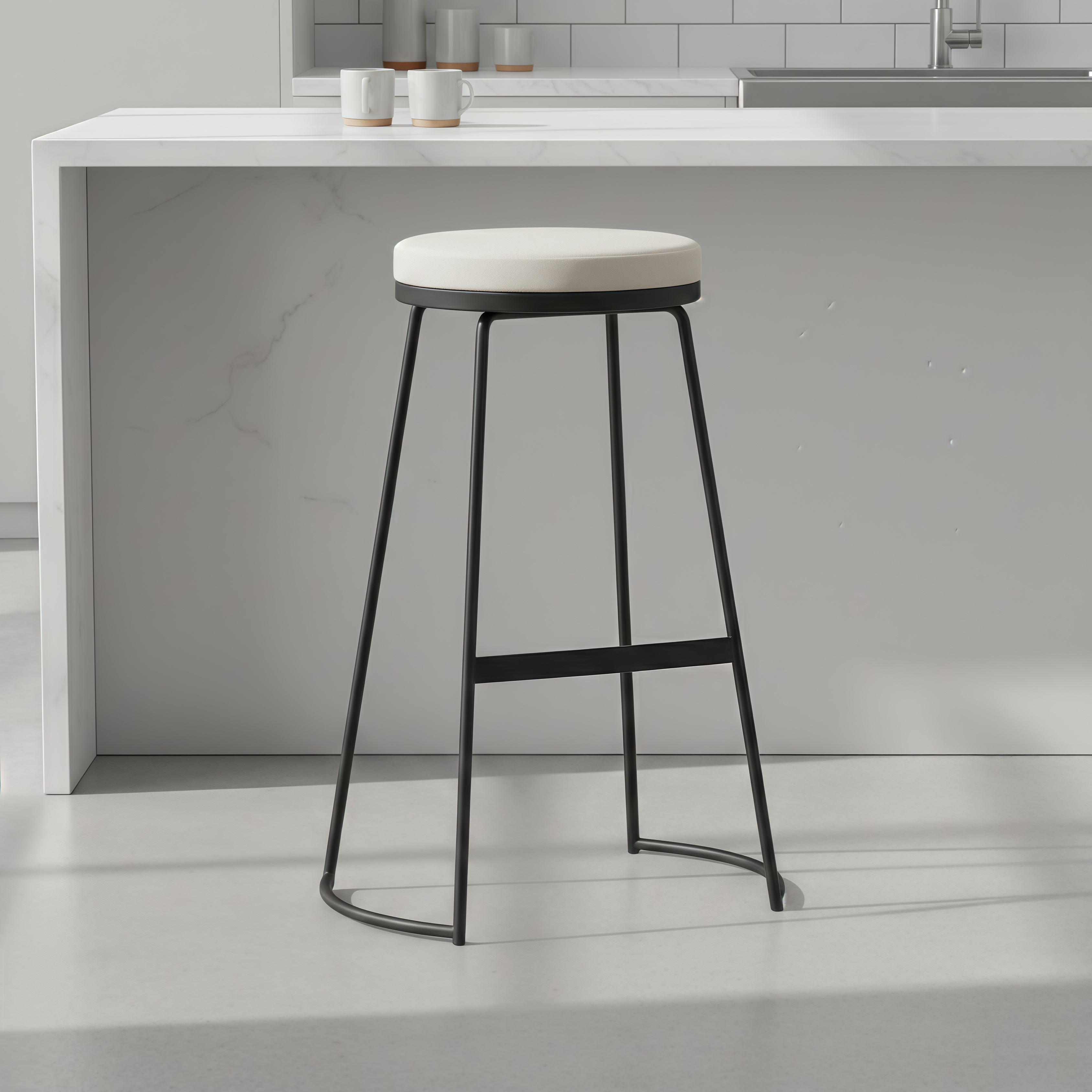 Luxury Faux Leather Counter Height Bar Stool with Footrest | Modern Bar Chair with Gold & Black Legs