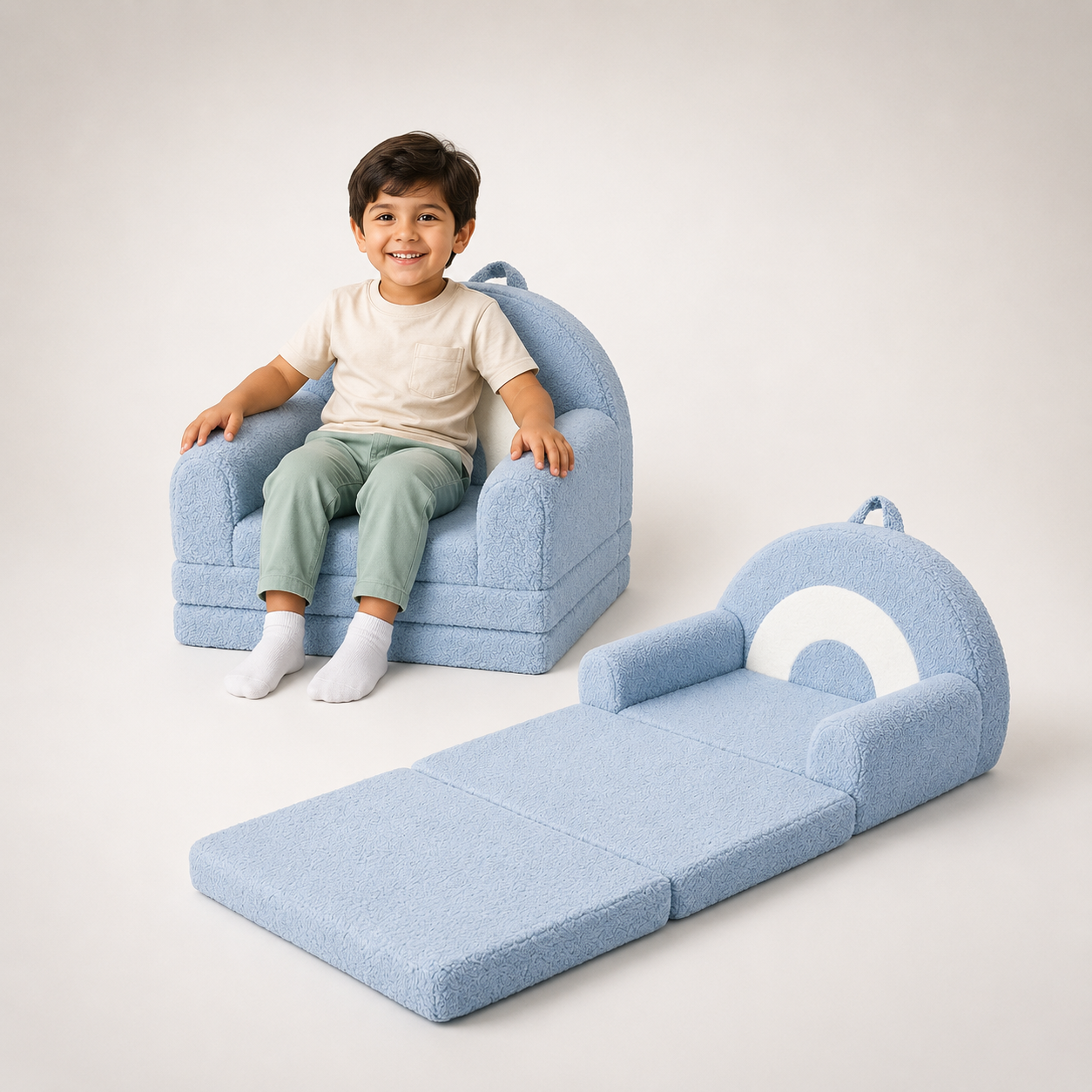 Nutech Decor 2-in-1 Kids Sofa Chair – Convertible Plush Toddler Lounger with Rainbow Backrest