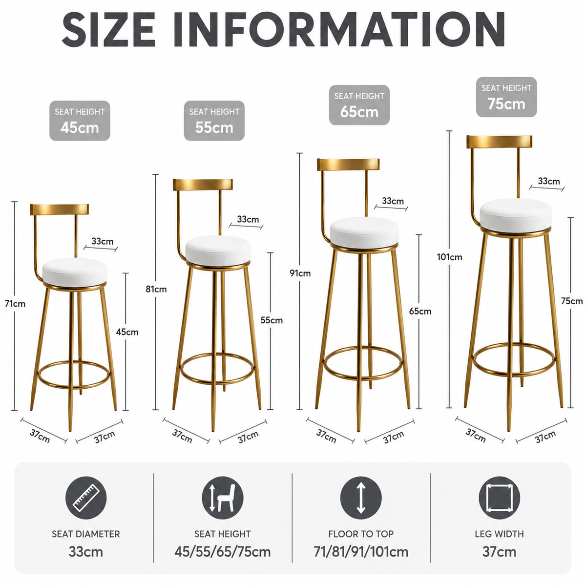 Nutech Decor Velvet Counter Height Bar Stool with Solid Backrest with Black & Gold Legs | Kitchen & Bar Seating