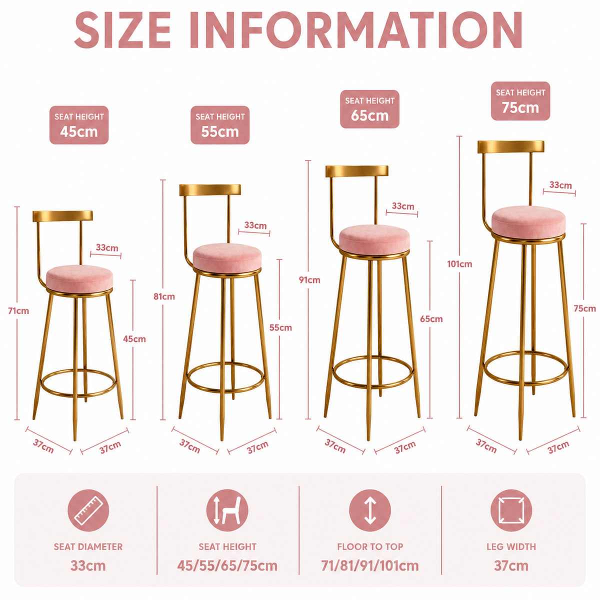 Nutech Decor Velvet Counter Height Bar Stool with Solid Backrest with Black & Gold Legs | Kitchen & Bar Seating