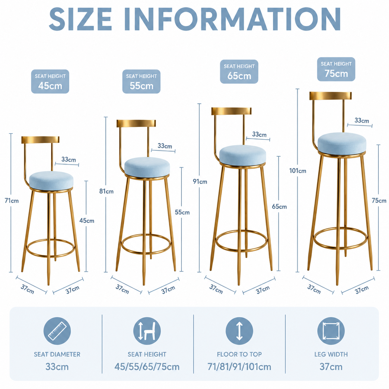 Nutech Decor Velvet Counter Height Bar Stool with Solid Backrest with Black & Gold Legs | Kitchen & Bar Seating