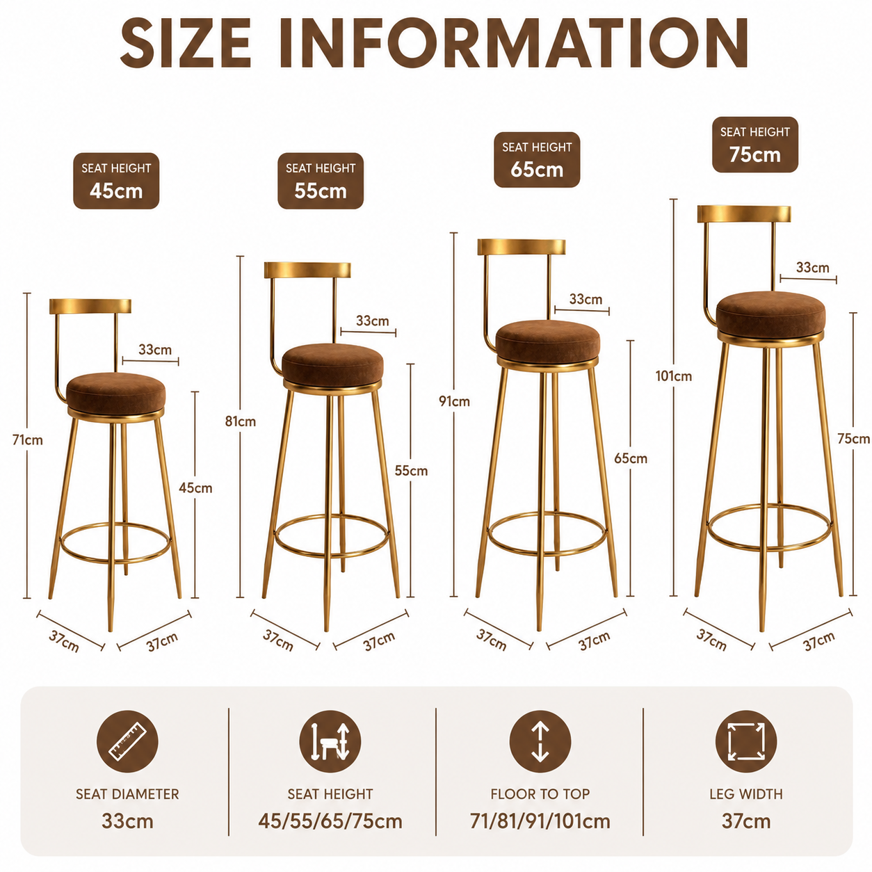 Nutech Decor Velvet Counter Height Bar Stool with Solid Backrest with Black & Gold Legs | Kitchen & Bar Seating