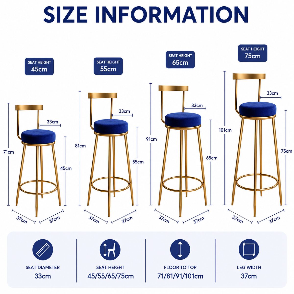 Nutech Decor Velvet Counter Height Bar Stool with Solid Backrest with Black & Gold Legs | Kitchen & Bar Seating