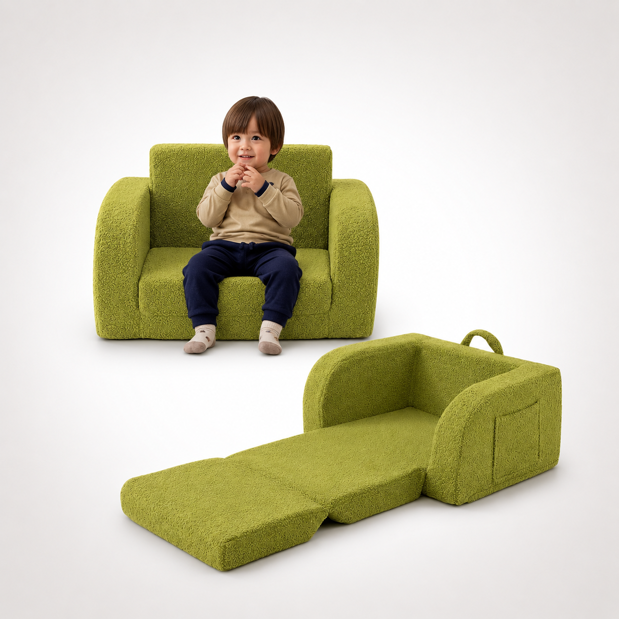 Nutech Decor 2-in-1 Toddler Couch Soft Sherpa Plush Kids Sofa & Lounger