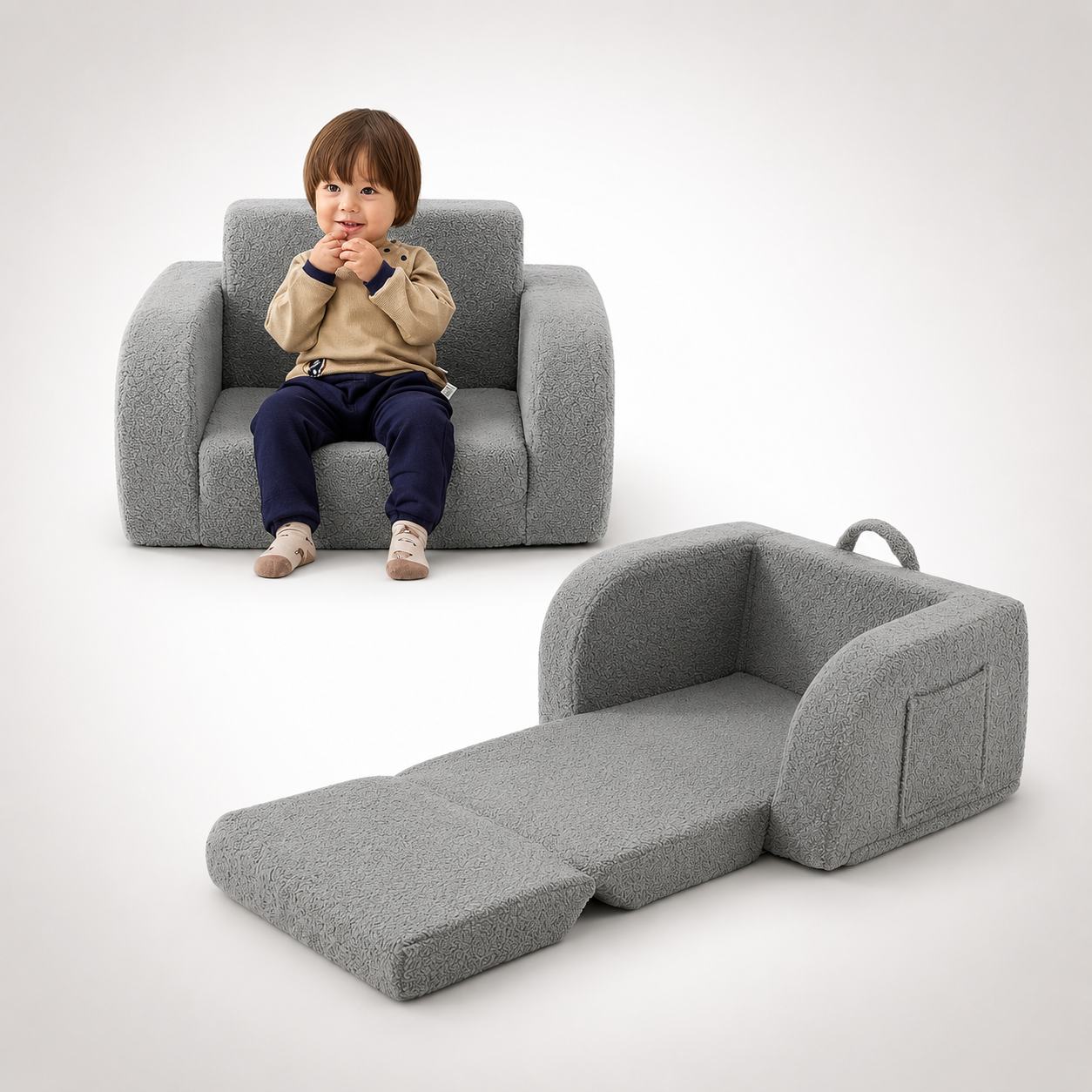Nutech Decor 2-in-1 Toddler Couch Soft Sherpa Plush Kids Sofa & Lounger