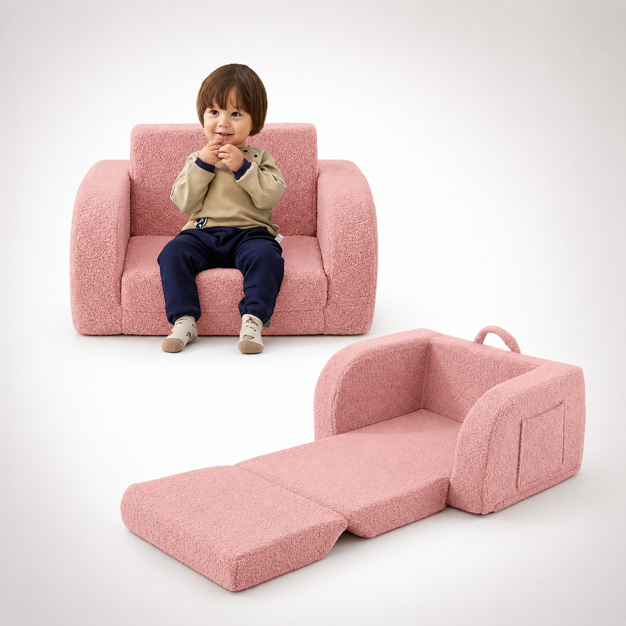Nutech Decor 2-in-1 Toddler Couch Soft Sherpa Plush Kids Sofa & Lounger