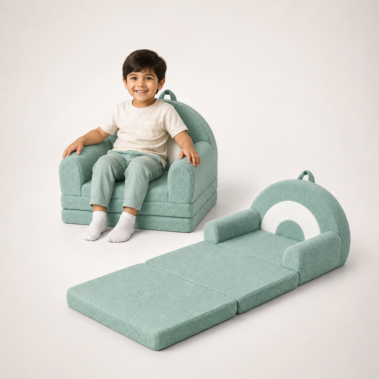 Nutech Decor 2-in-1 Kids Sofa Chair – Convertible Plush Toddler Lounger with Rainbow Backrest