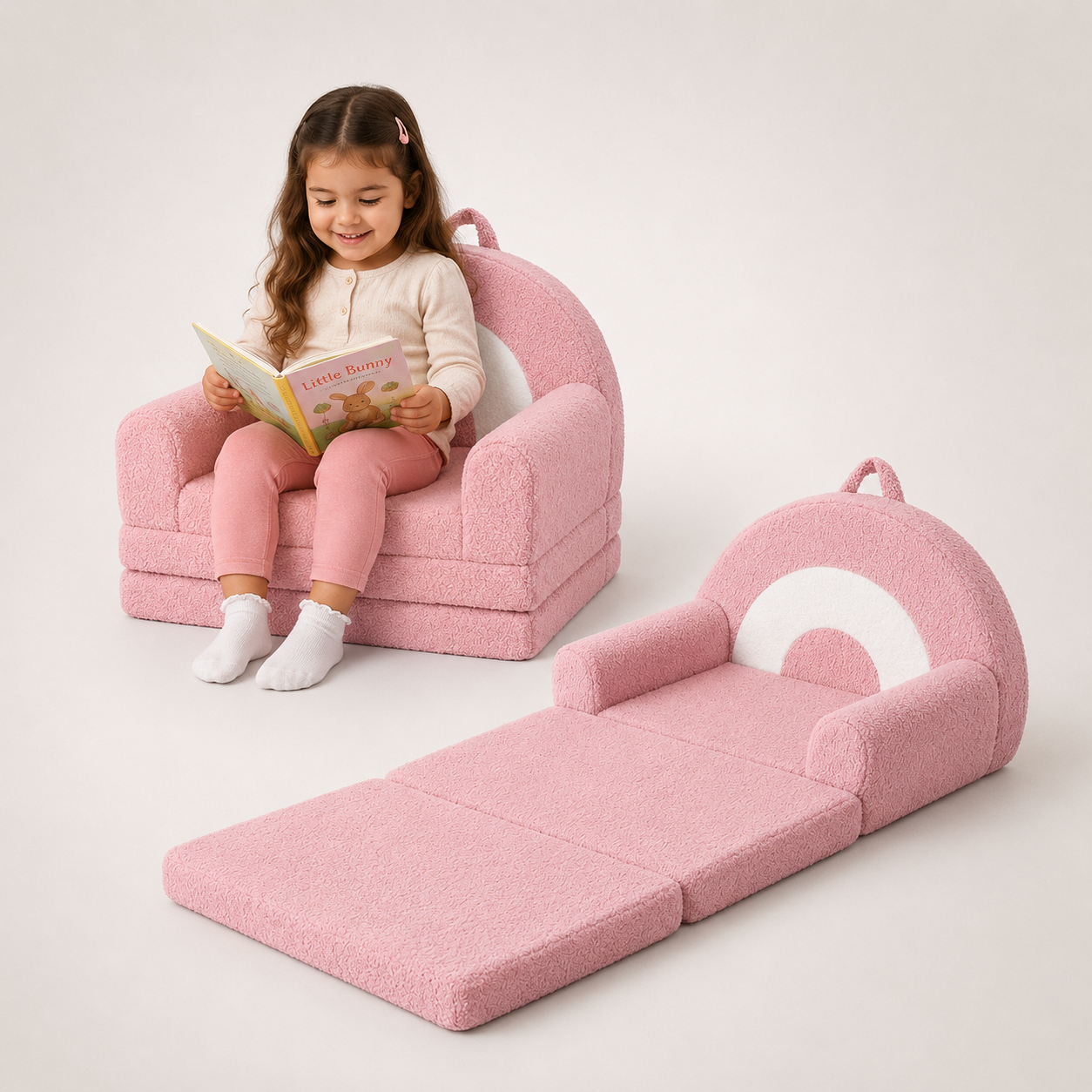 Nutech Decor 2-in-1 Kids Sofa Chair – Convertible Plush Toddler Lounger with Rainbow Backrest