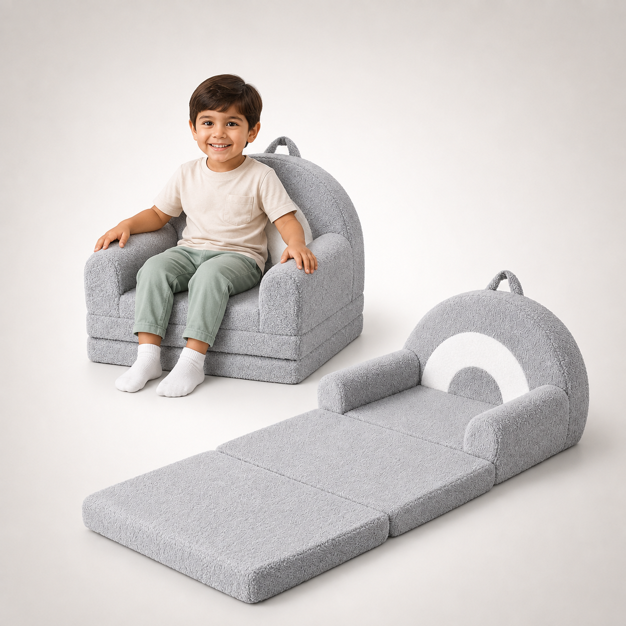 Nutech Decor 2-in-1 Kids Sofa Chair – Convertible Plush Toddler Lounger with Rainbow Backrest