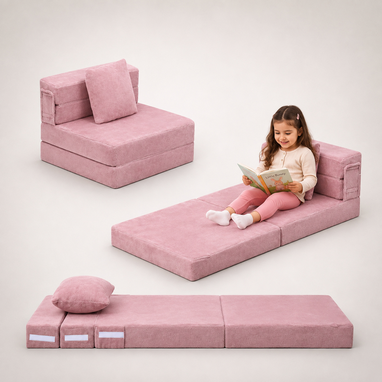 Nutech Decor 2-in-1 Kids Sofa Bed | Foldable Plush Foam Mattress with Pillow