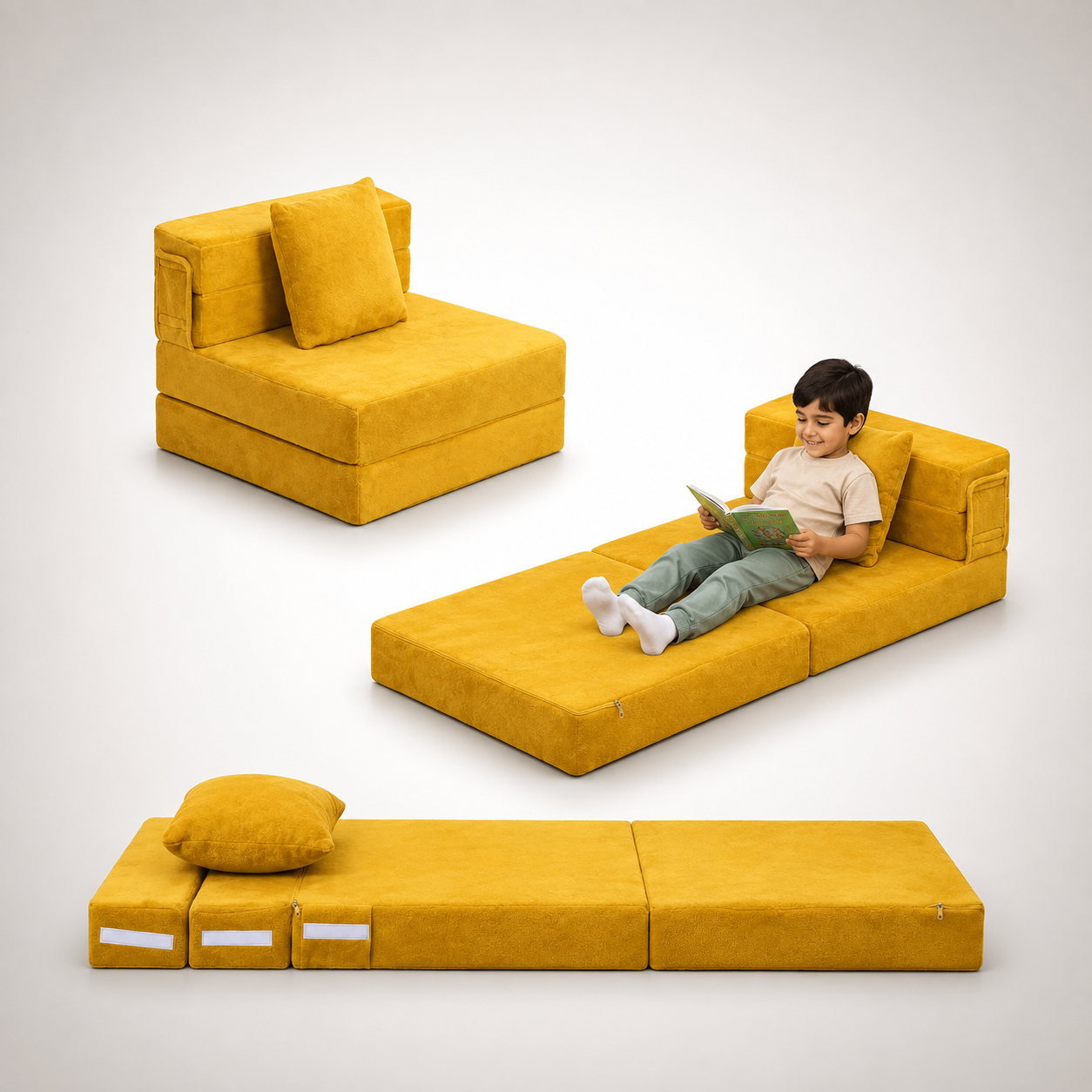 Nutech Decor 2-in-1 Kids Sofa Bed | Foldable Plush Foam Mattress with Pillow