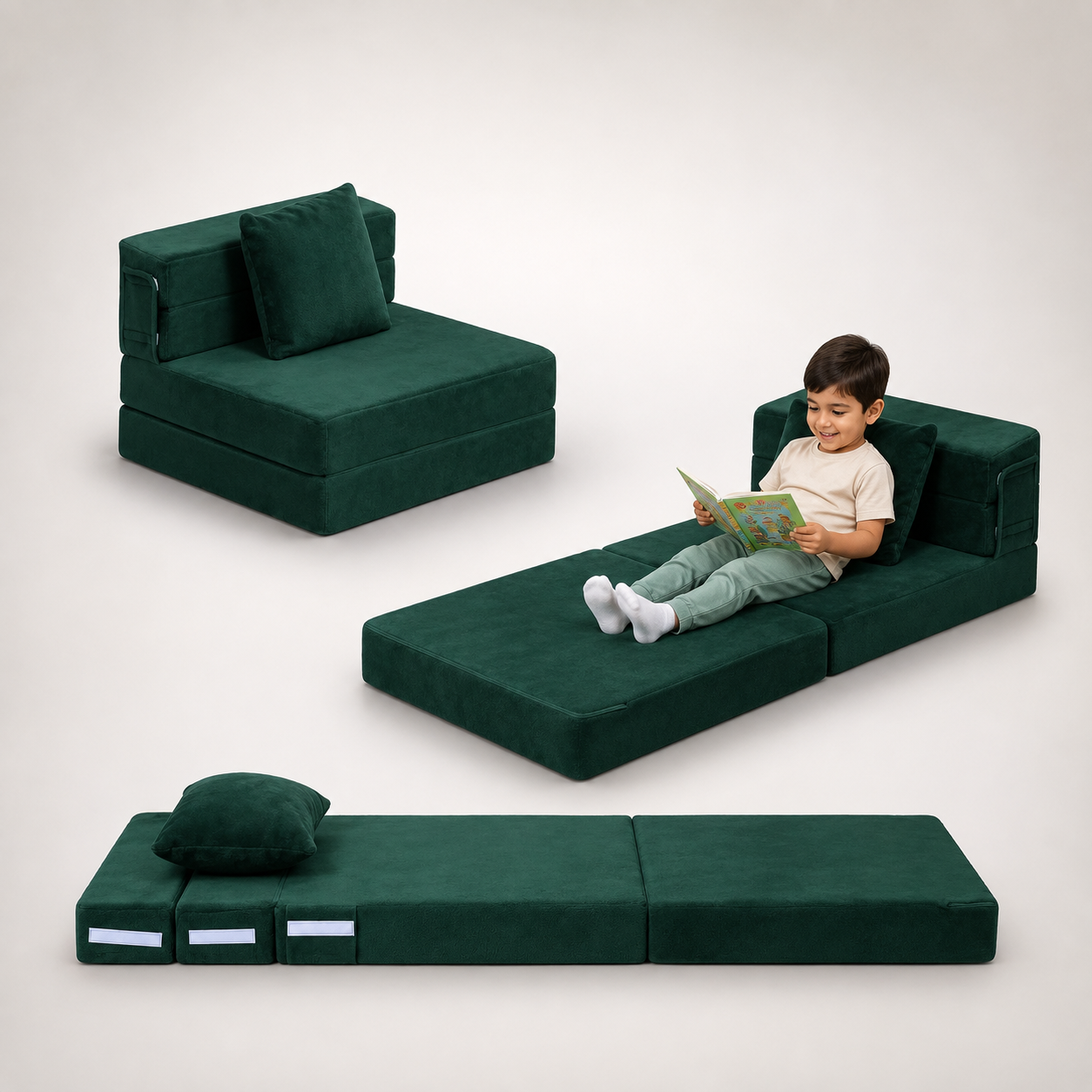 Nutech Decor 2-in-1 Kids Sofa Bed | Foldable Plush Foam Mattress with Pillow
