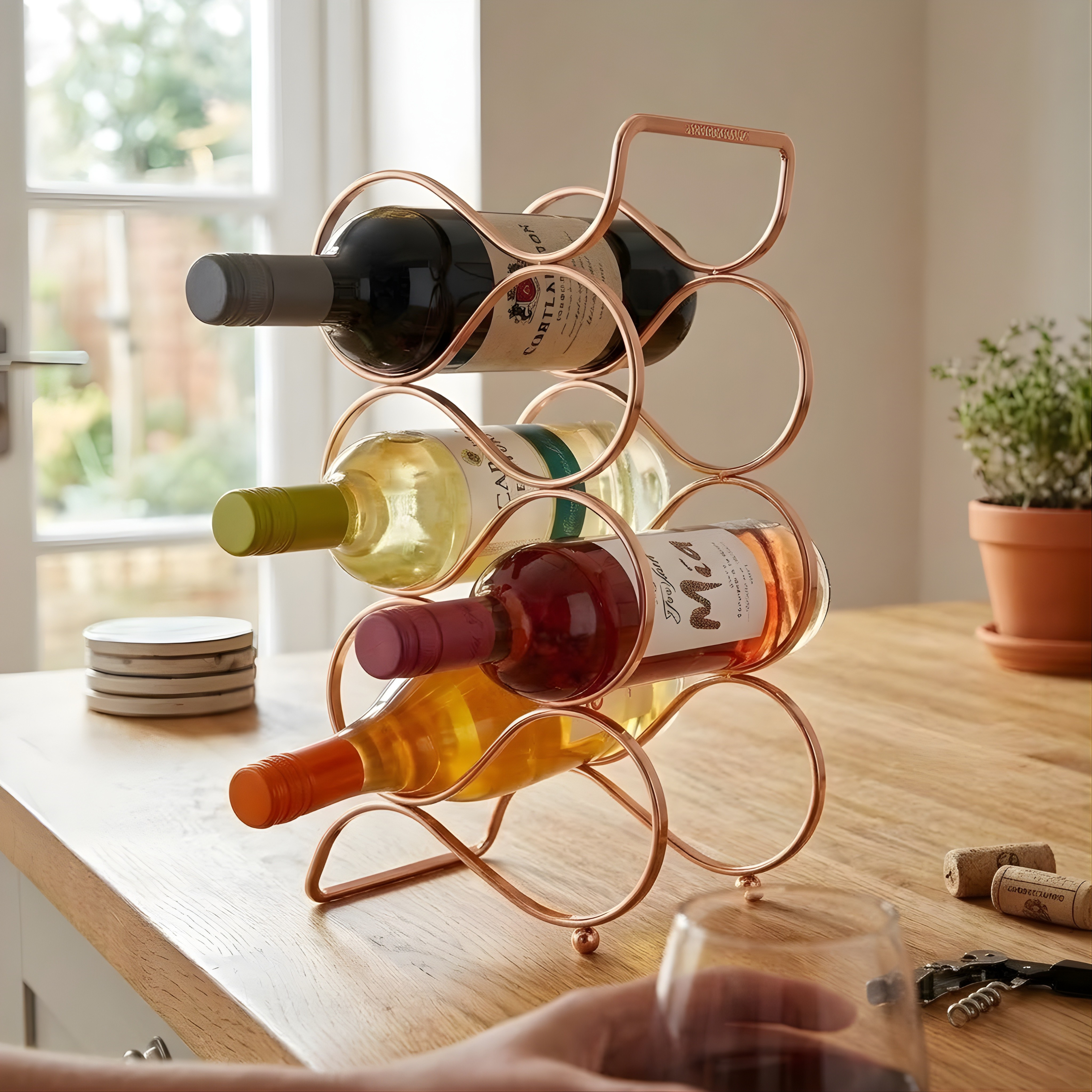 Countertop Wine Rack – Freestanding Metal Tabletop Bottle Holder for Red & White Wine Storage