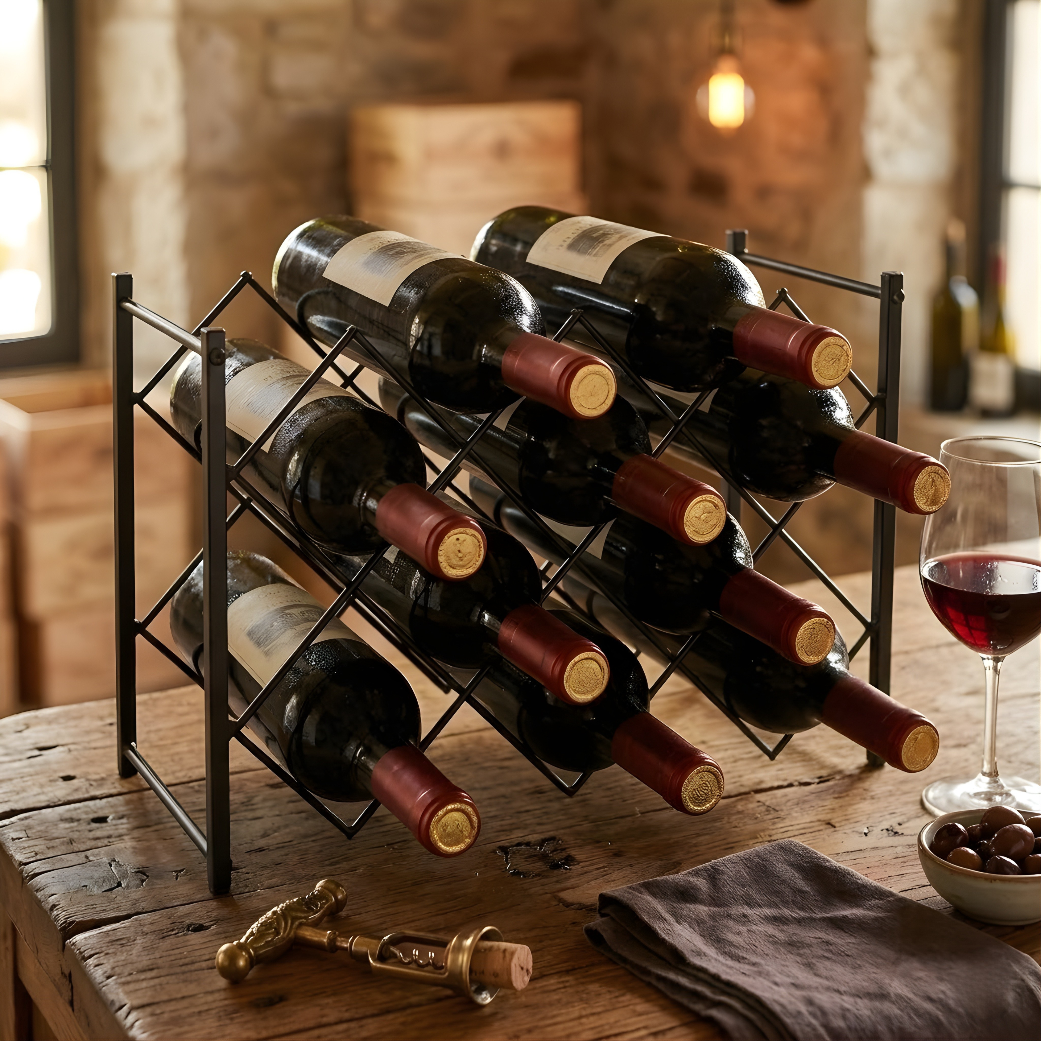 Countertop Wine Rack – Freestanding Metal Tabletop Bottle Holder for Red & White Wine Storage