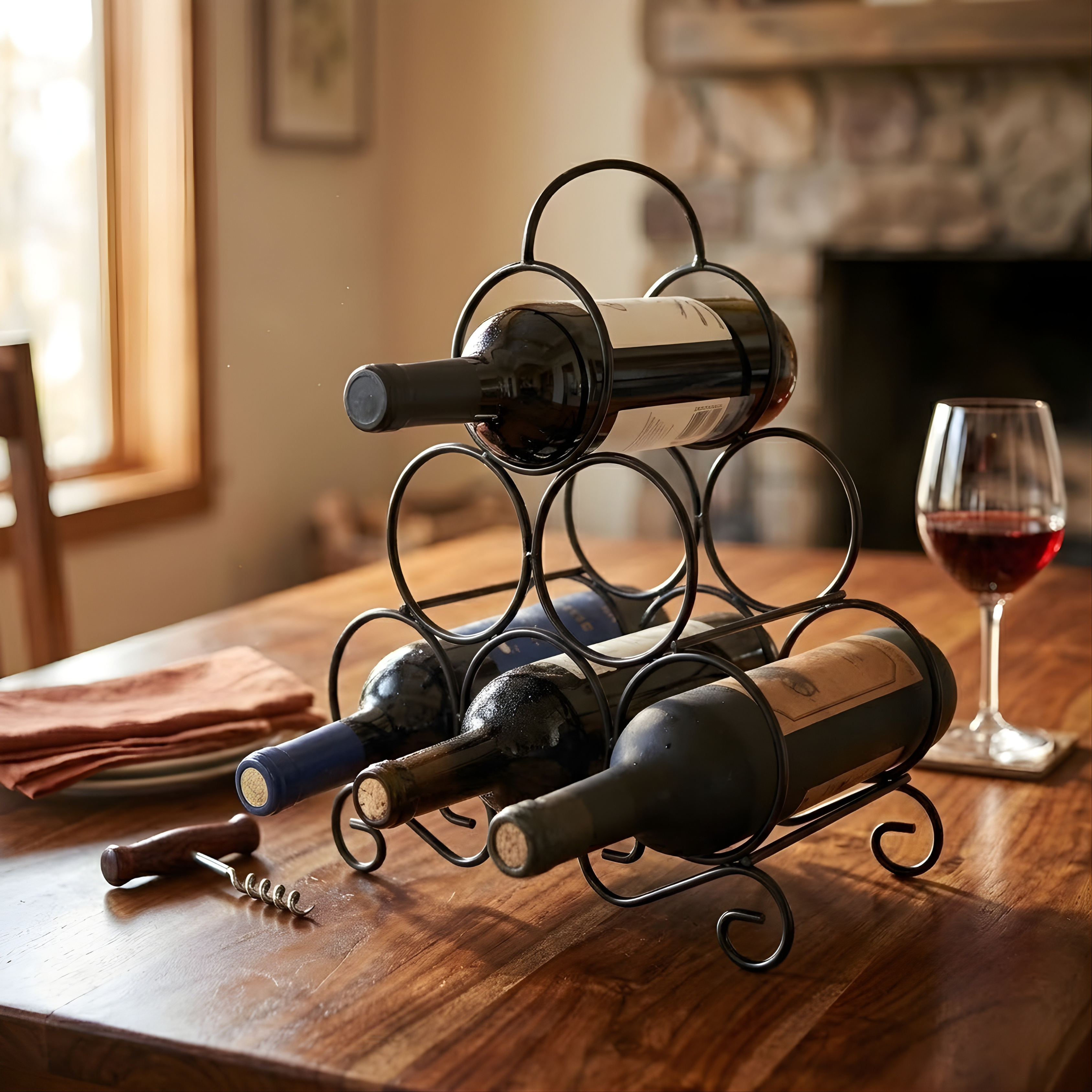 Countertop Wine Rack – Freestanding Metal Tabletop Bottle Holder for Red & White Wine Storage