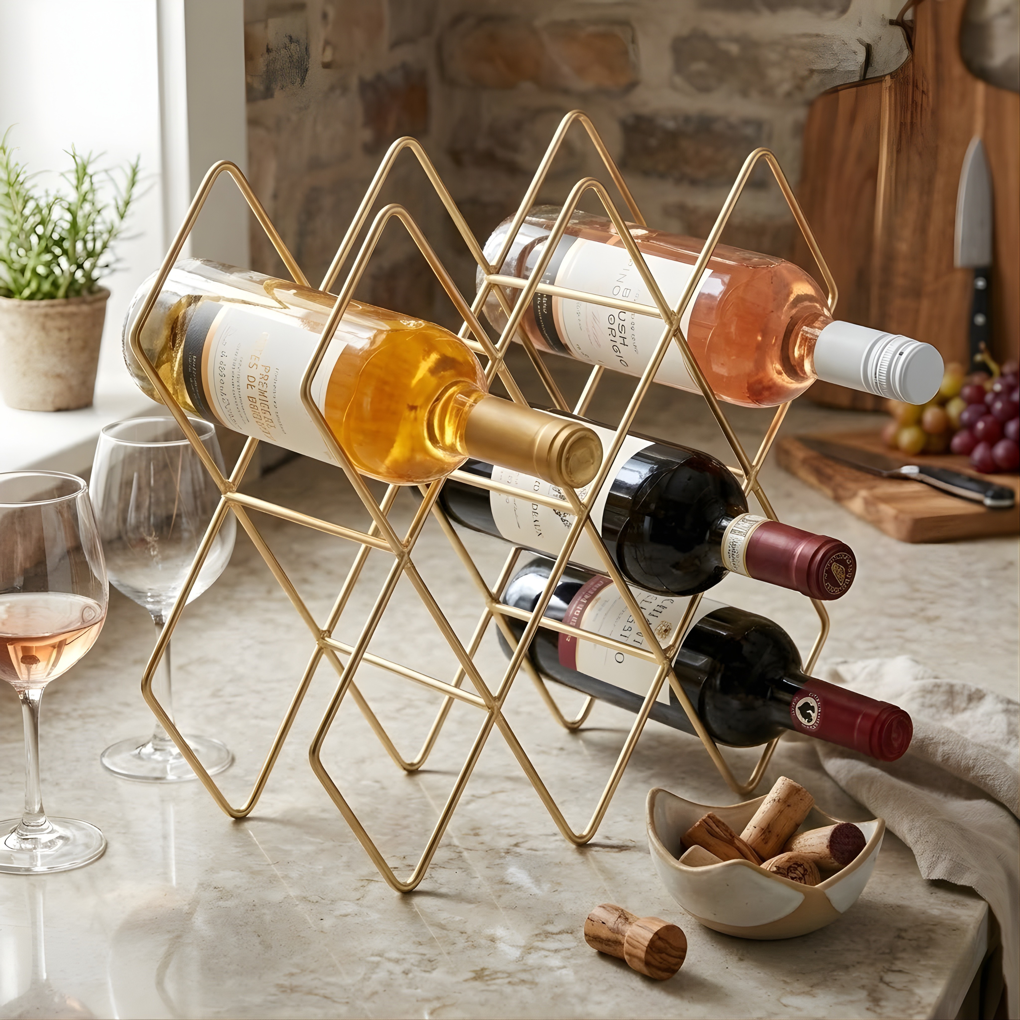 Countertop Wine Rack – Freestanding Metal Tabletop Bottle Holder for Red & White Wine Storage