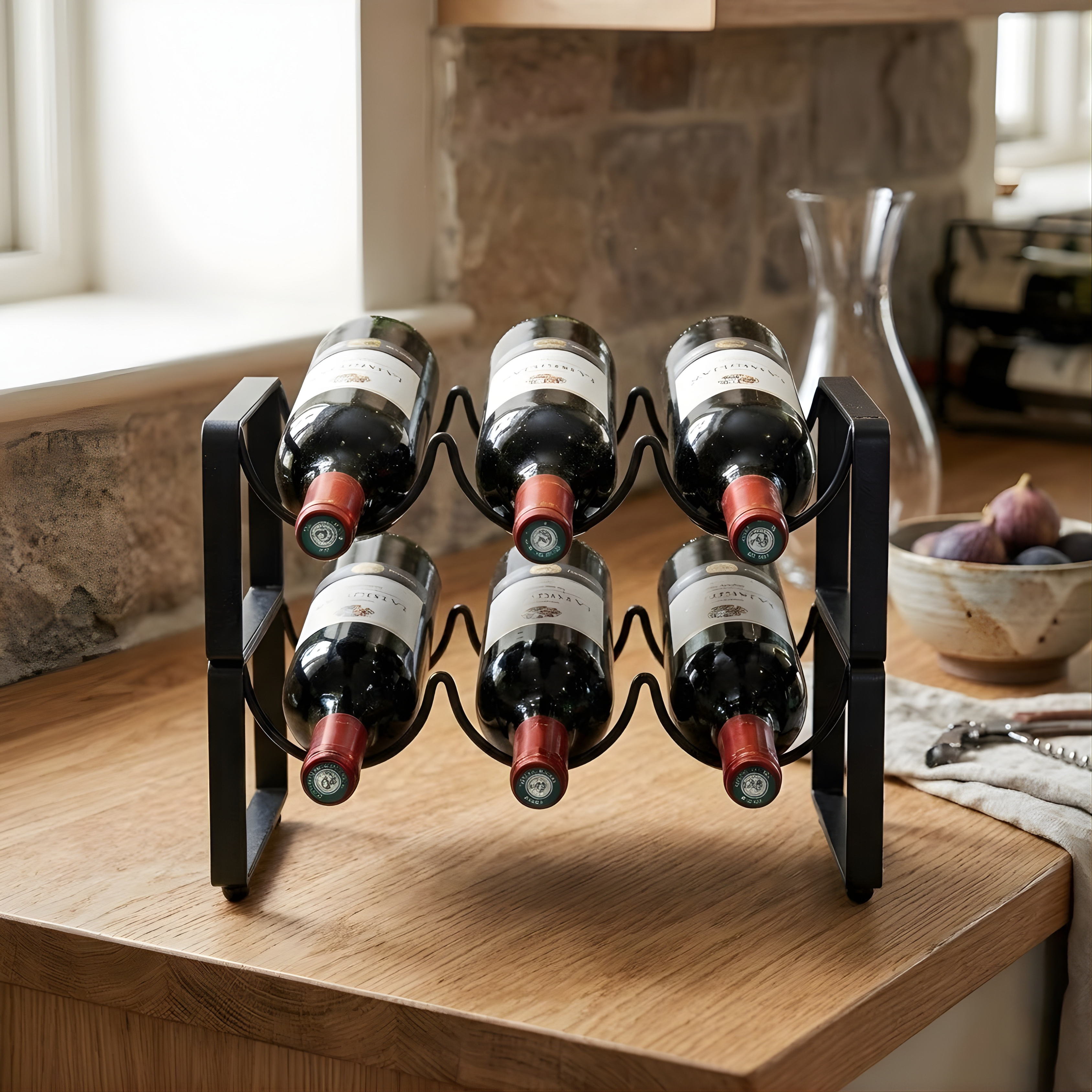 Countertop Wine Rack – Freestanding Metal Tabletop Bottle Holder for Red & White Wine Storage