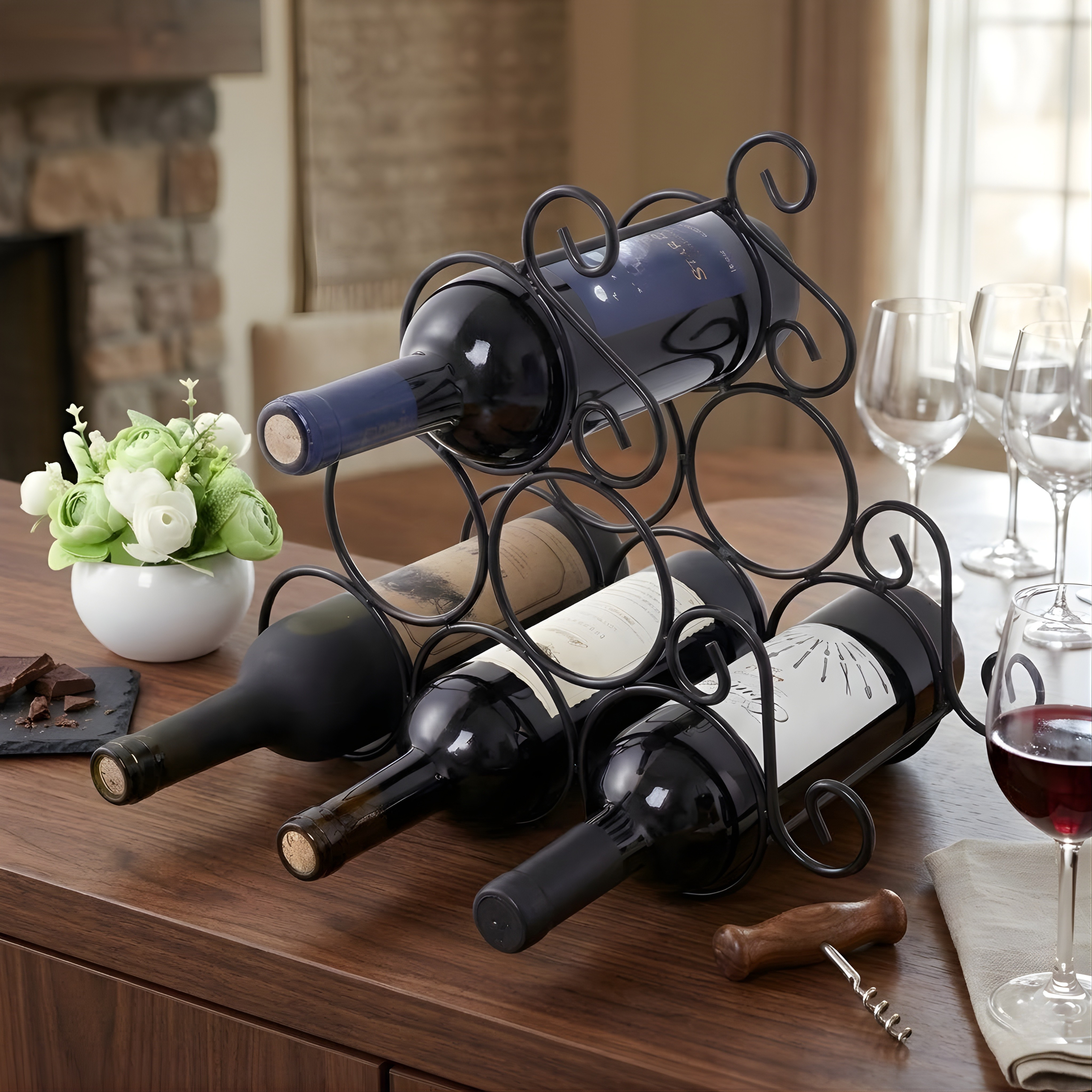 Countertop Wine Rack – Freestanding Metal Tabletop Bottle Holder for Red & White Wine Storage